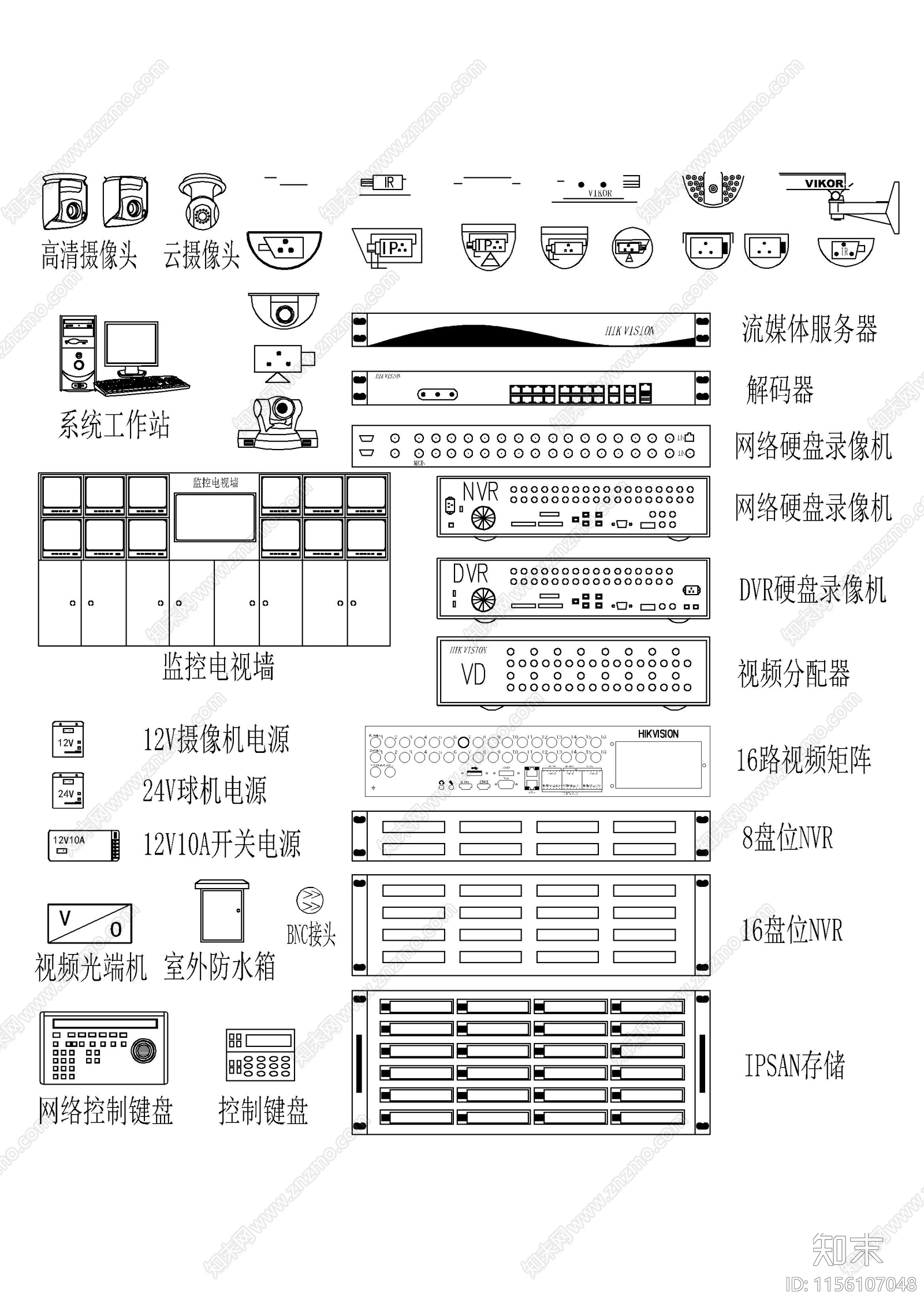 监控图例cad施工图下载【ID:1156107048】