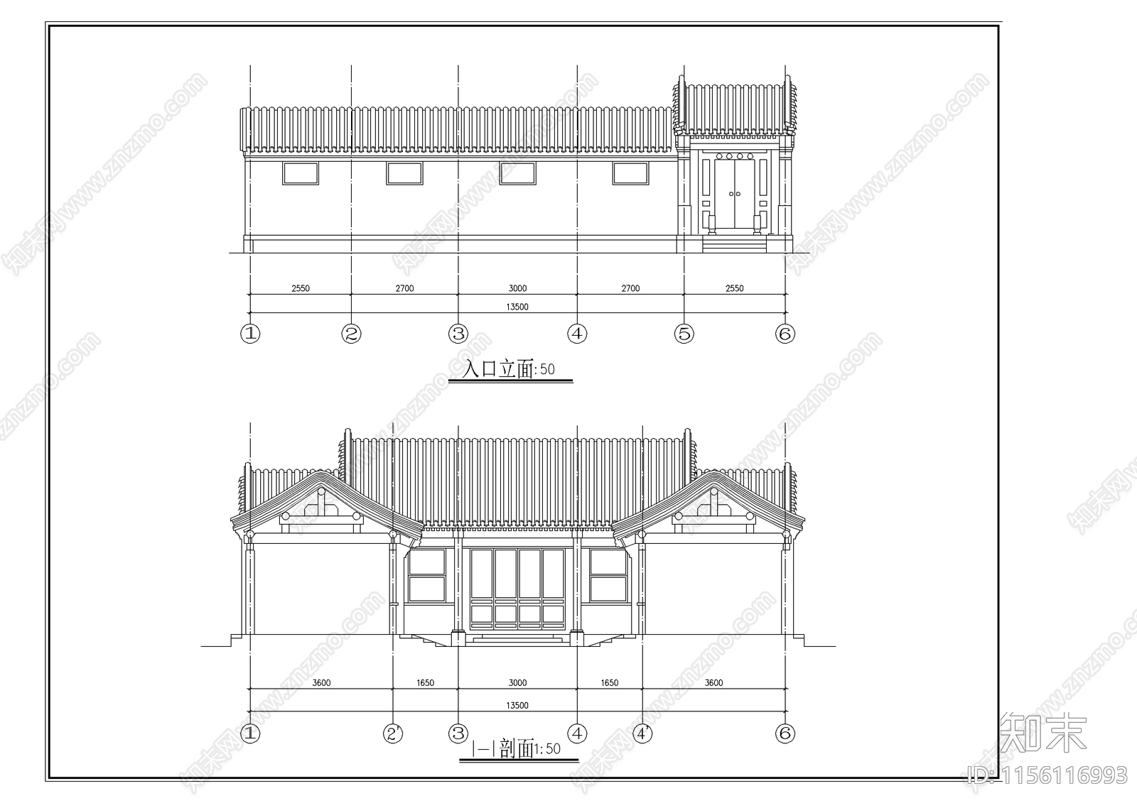 经典四合院建筑cad施工图下载【ID:1156116993】