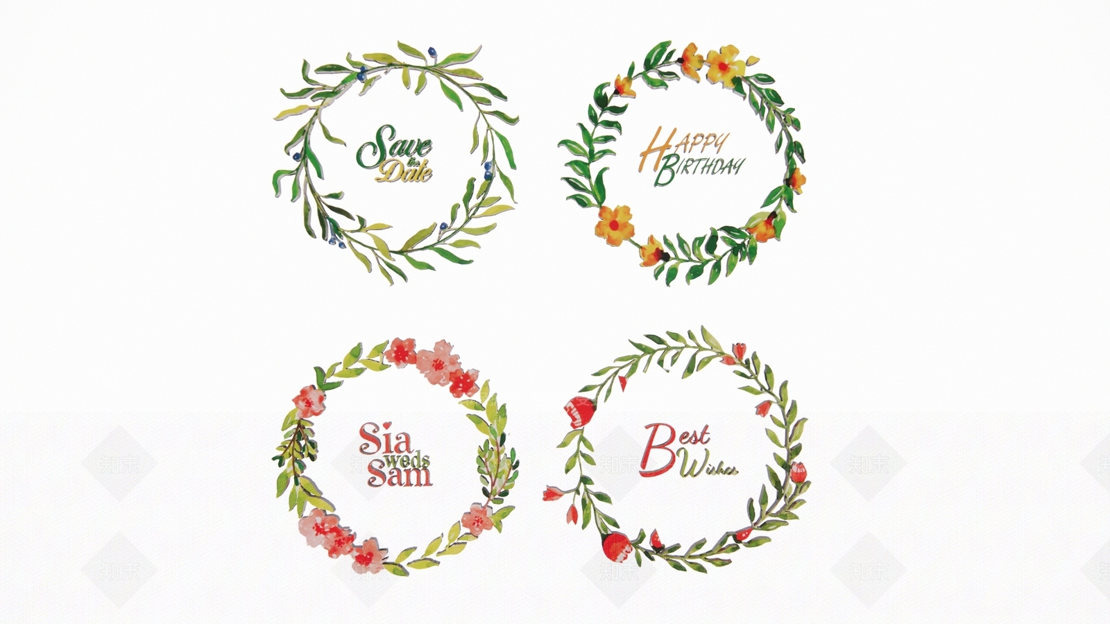 2D现代卡通手绘绿色植物树叶花卉花环装饰边框剪影SU模型下载【ID:1156119155】