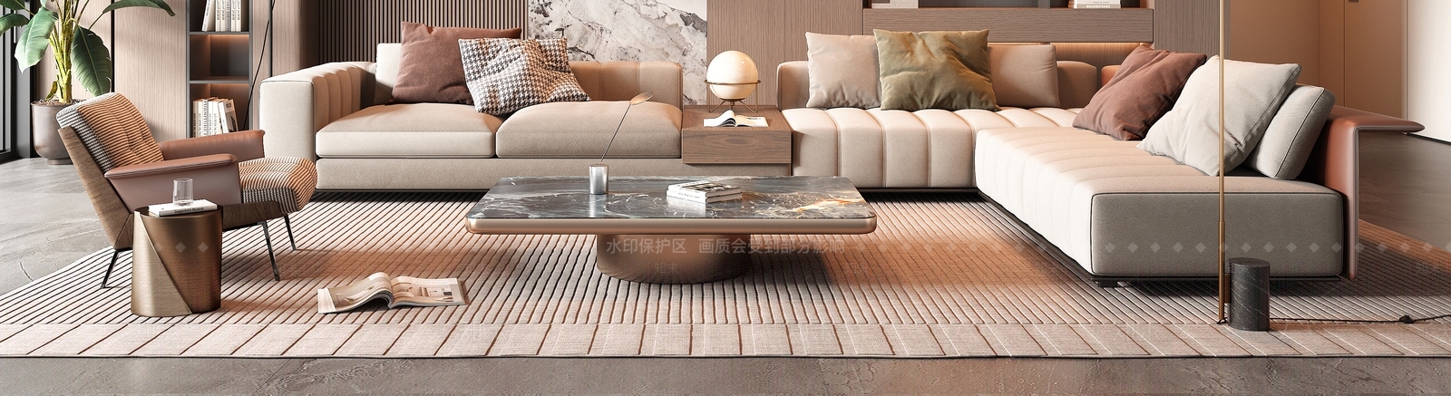 现代轻奢沙发茶几组合3D模型下载【ID:1156120059】