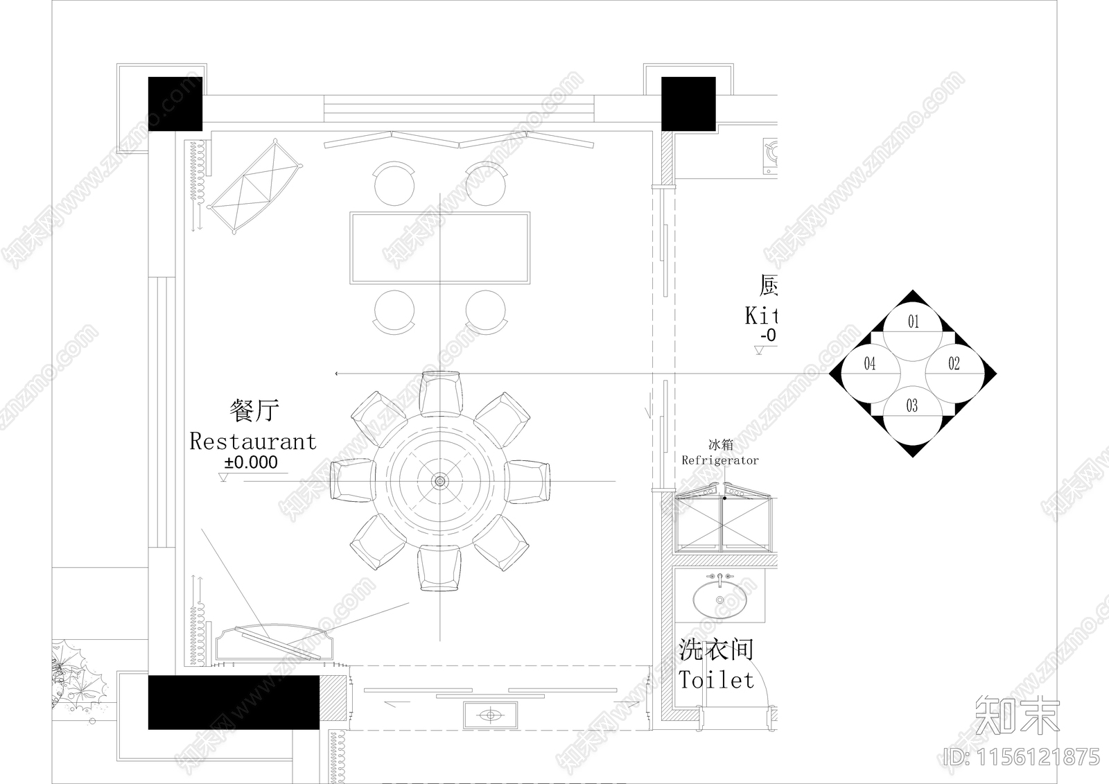 家居餐厅cad施工图下载【ID:1156121875】