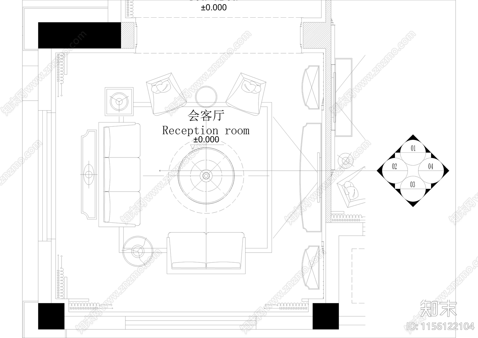 家居客厅cad施工图下载【ID:1156122104】