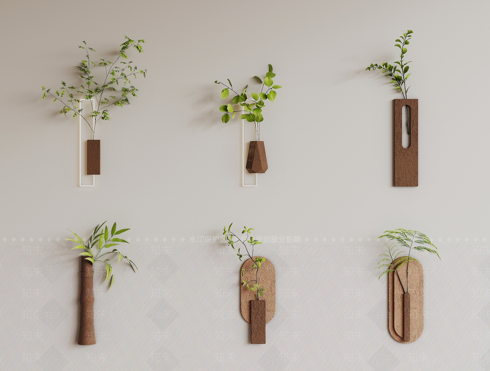 现代植物墙饰挂件3D模型下载【ID:1156122474】