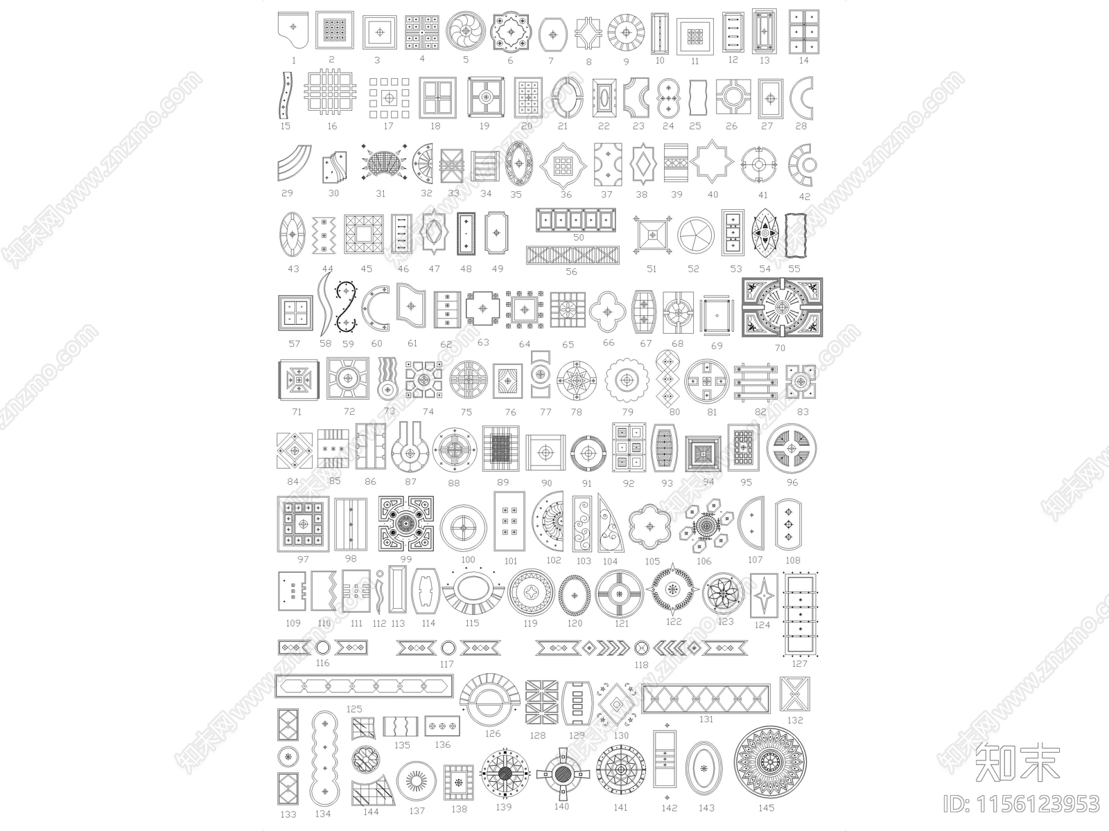 天花吊顶装饰图案图库施工图下载【ID:1156123953】