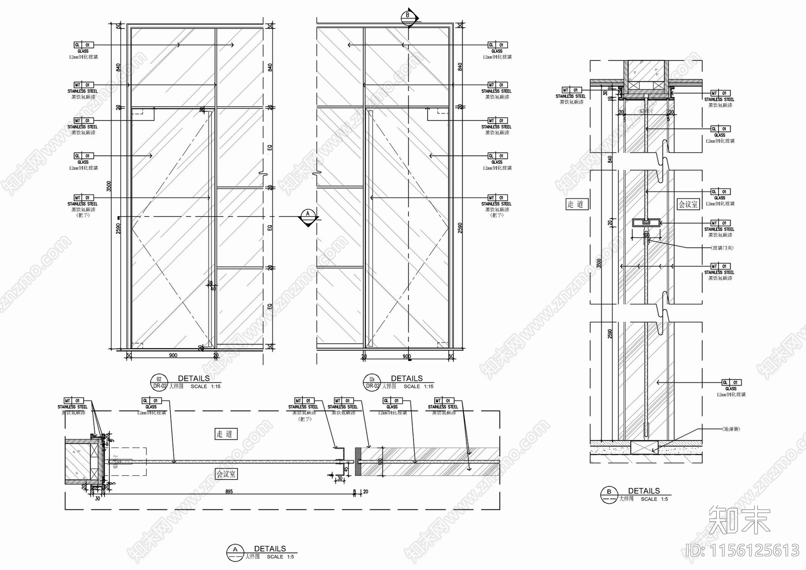 地弹簧玻璃门滑门施工节点详图cad施工图下载【ID:1156125613】