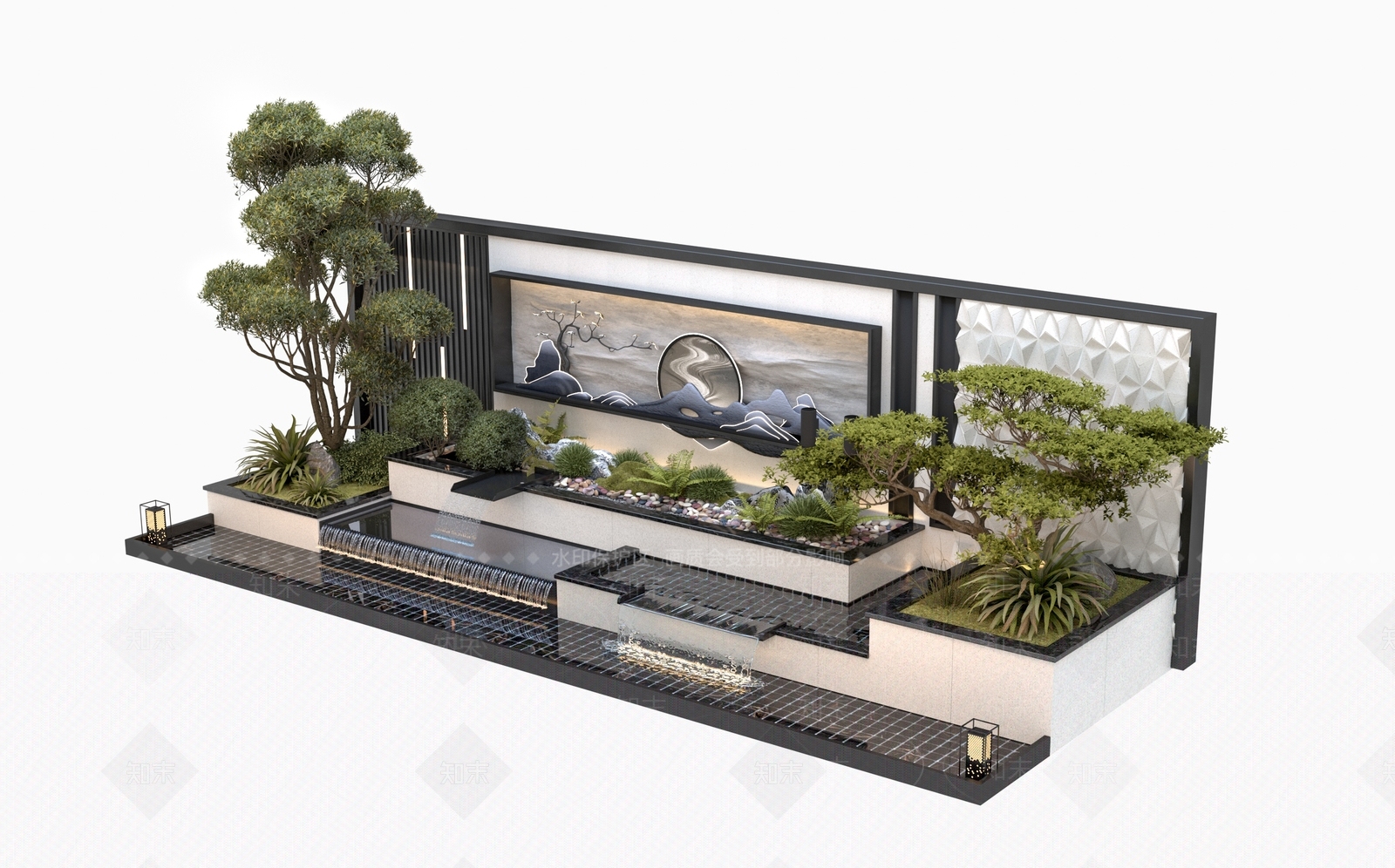 现代叠水景墙3D模型下载【ID:1156127083】