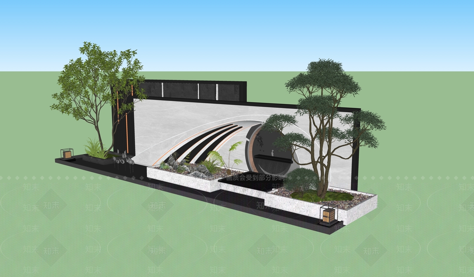 现代叠水景墙3D模型下载【ID:1156127759】