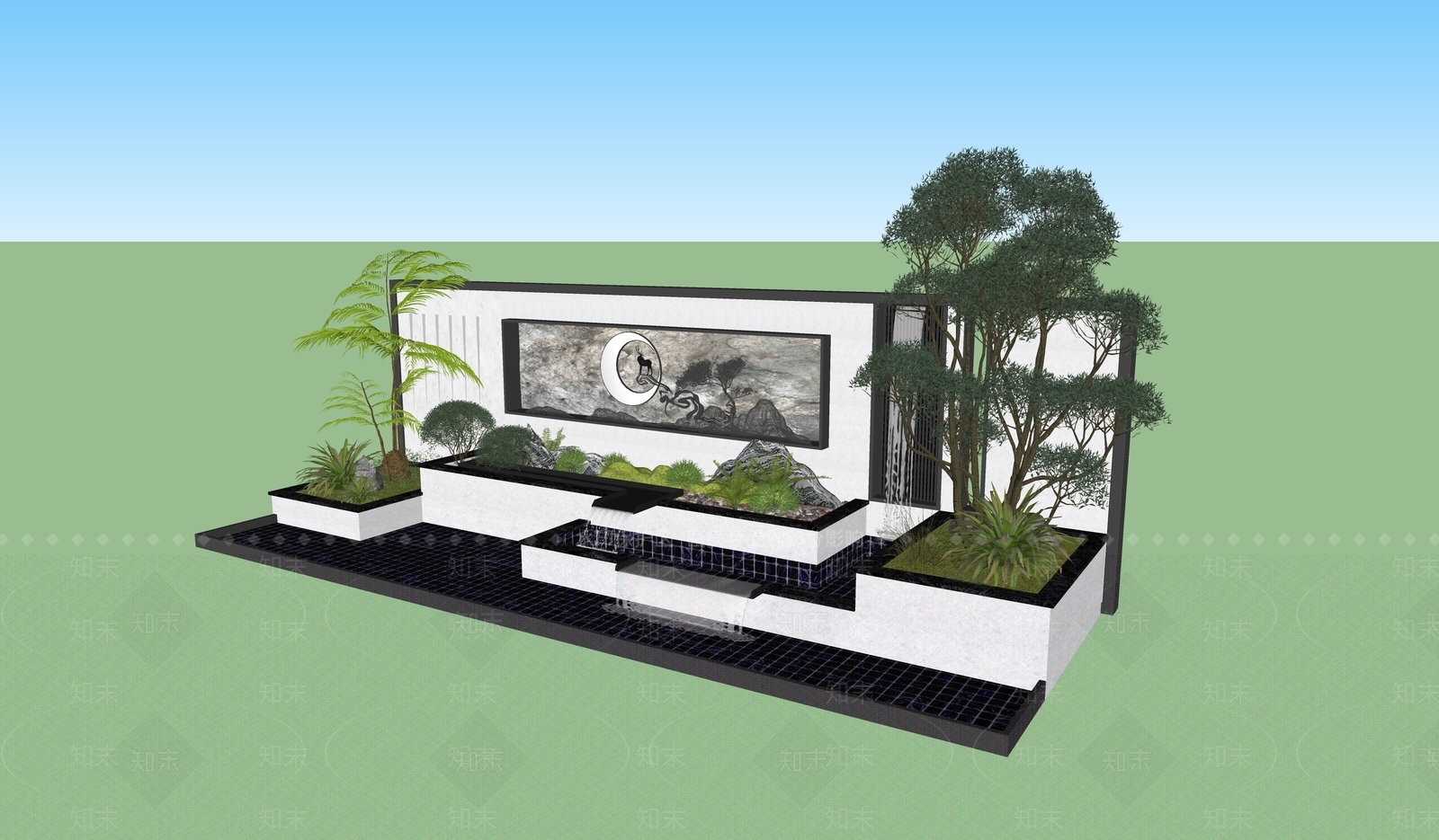 现代叠水景墙3D模型下载【ID:1156128446】