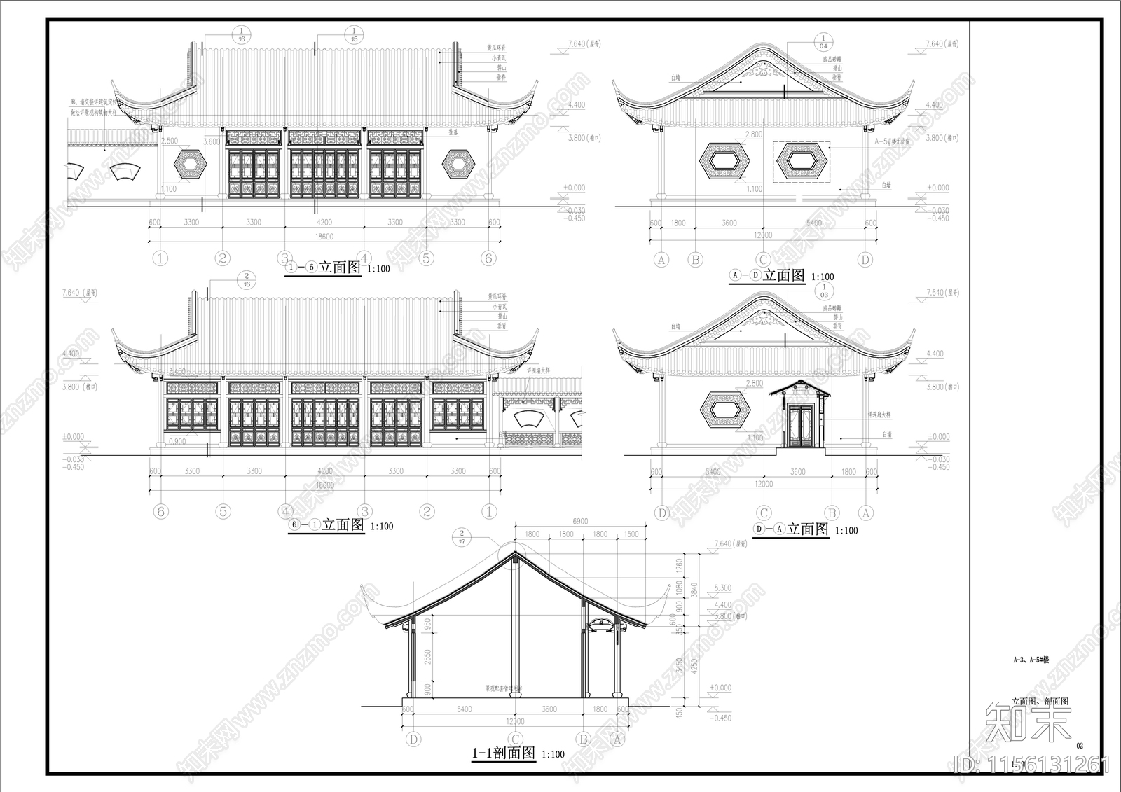 中式古建歇山建筑cad施工图下载【ID:1156131261】