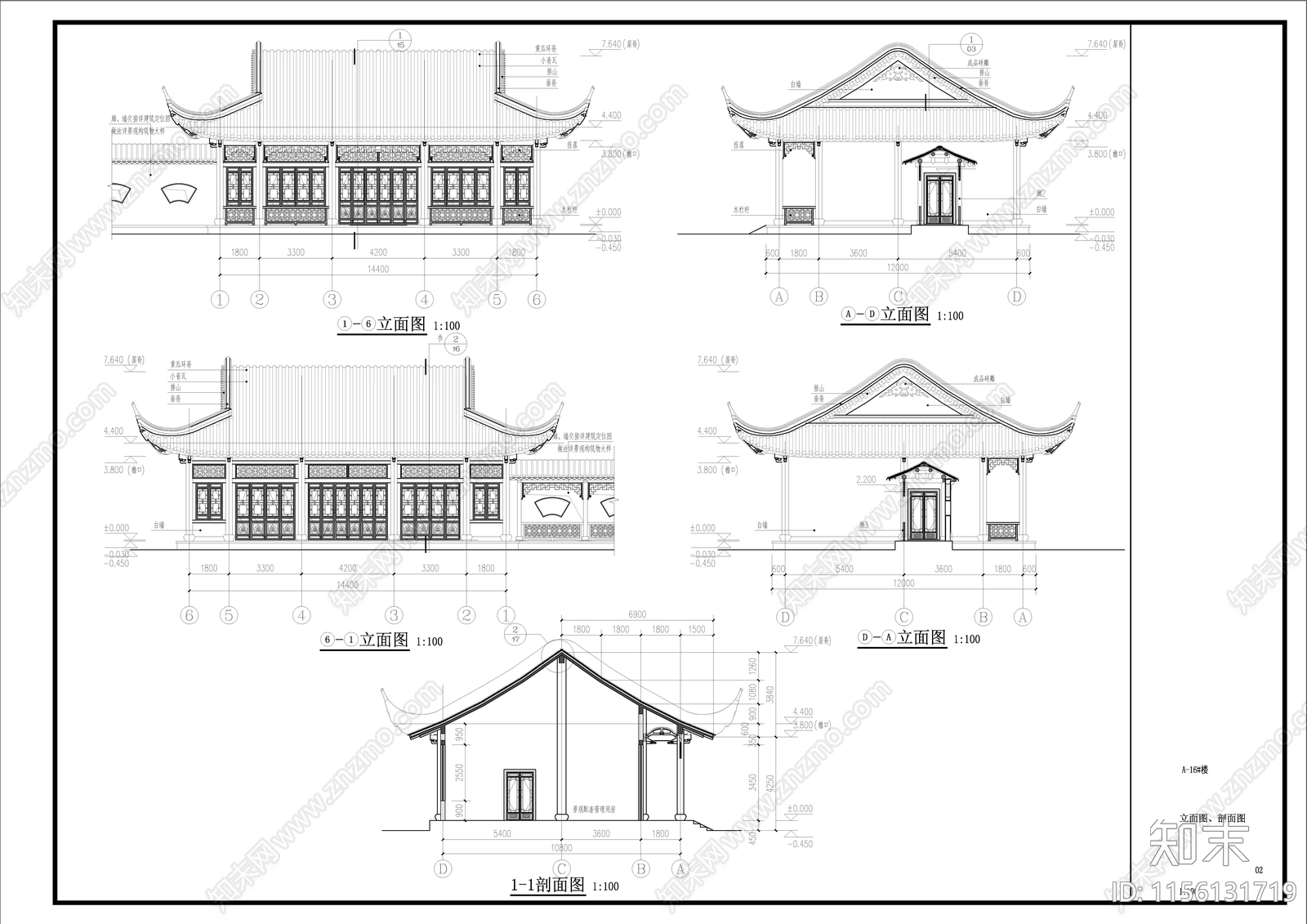 中式古建歇山建筑cad施工图下载【ID:1156131719】