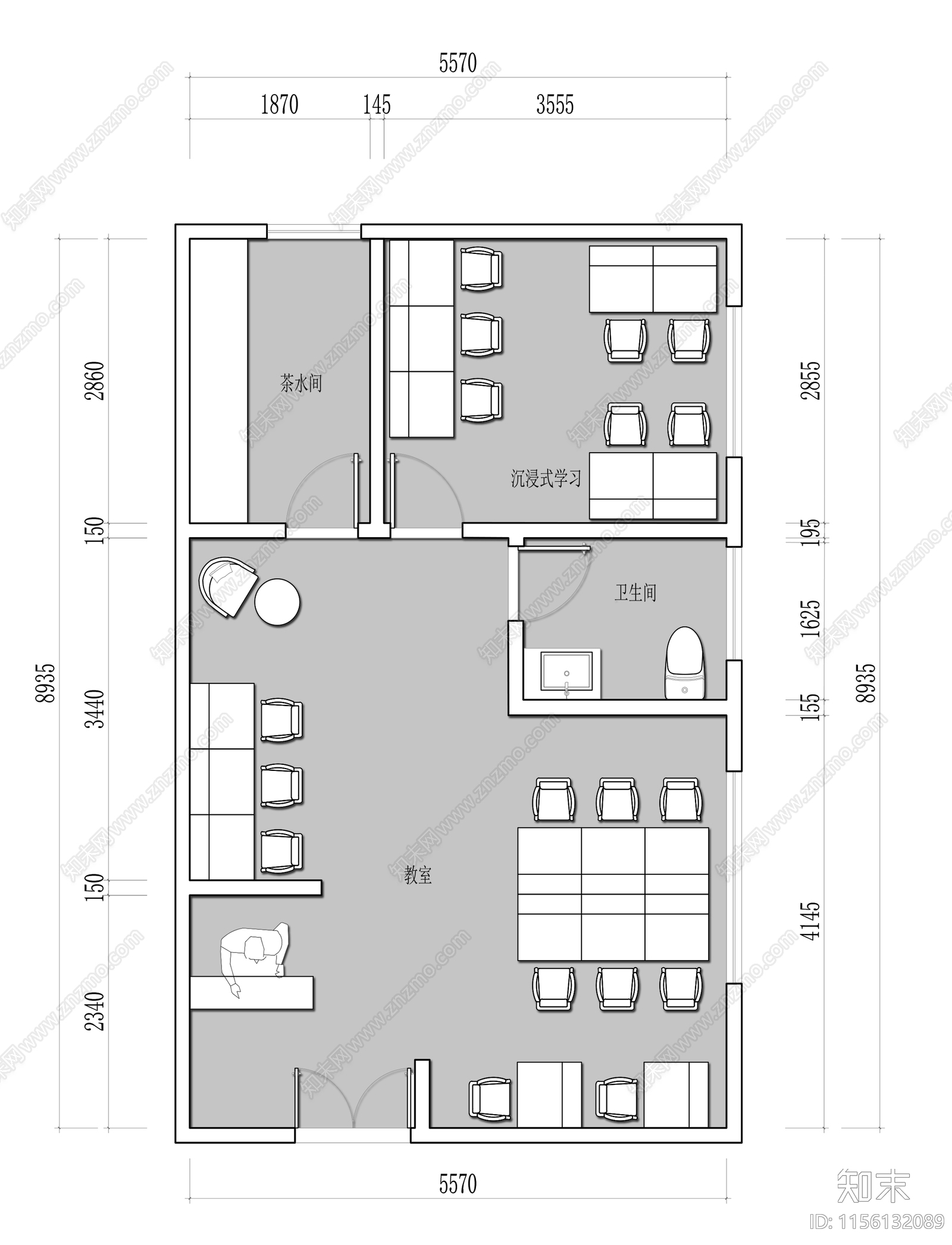 自习室教育培训一对一平面cad施工图下载【ID:1156132089】