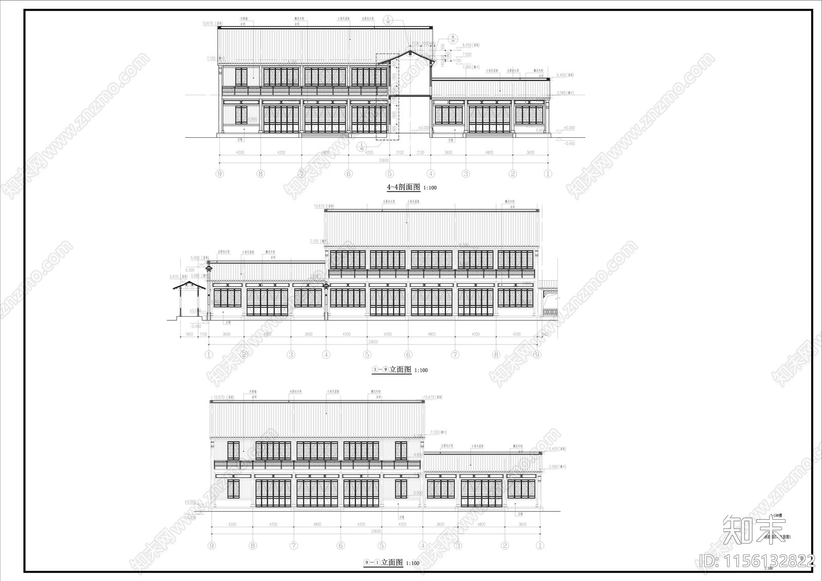 中式古建硬山建筑cad施工图下载【ID:1156132822】