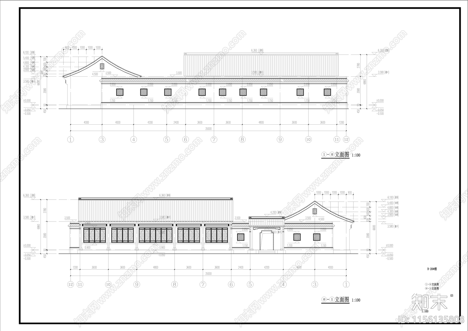 中式古建硬山建筑施工图下载【ID:1156135808】