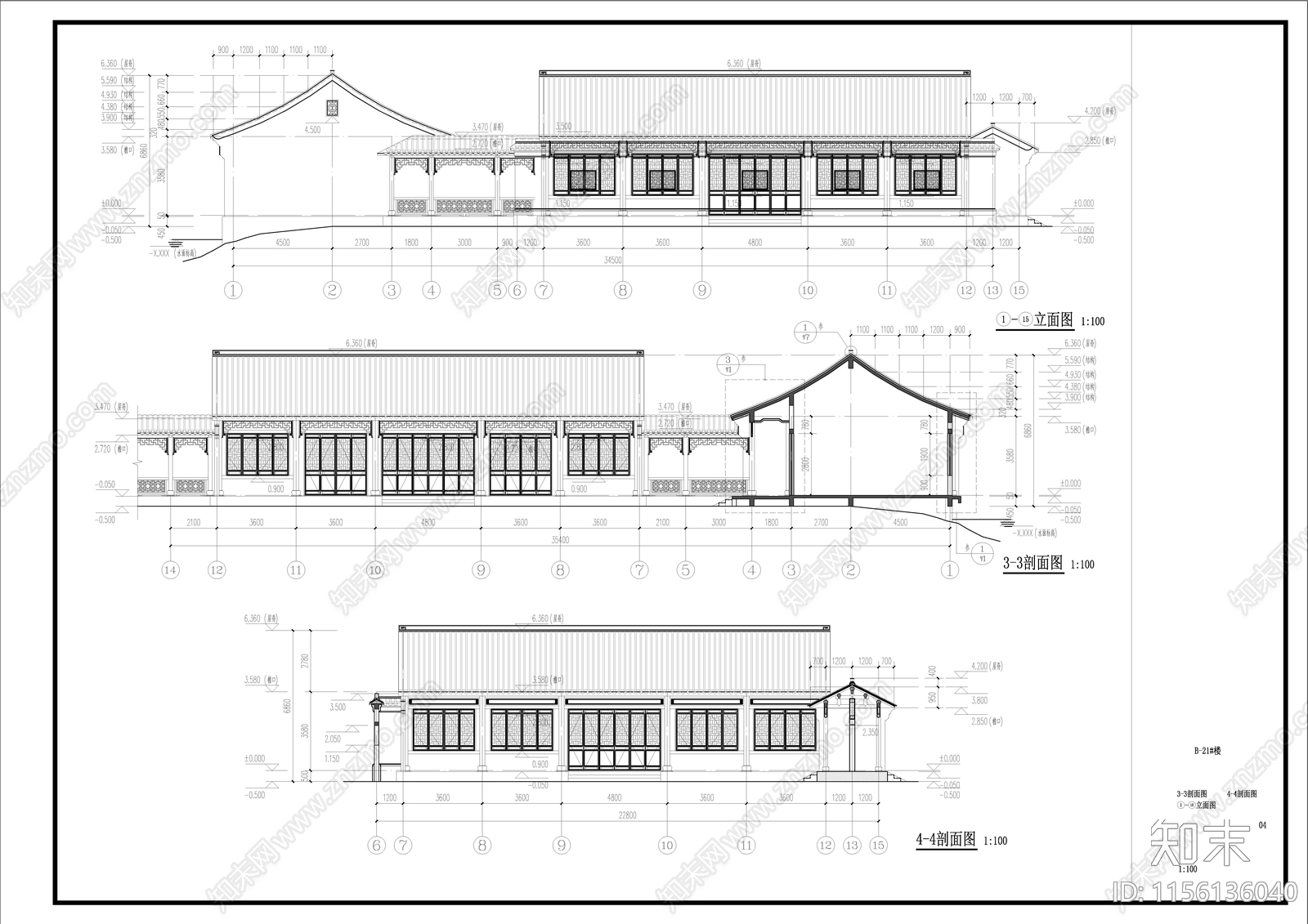 中式古建硬山建筑施工图下载【ID:1156136040】