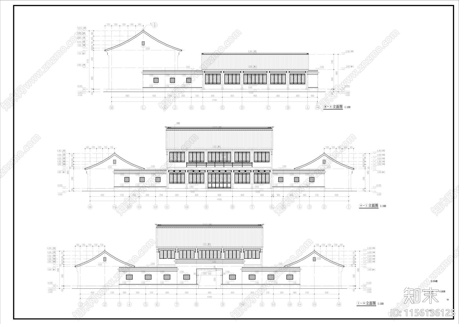 中式古建硬山建筑cad施工图下载【ID:1156136125】