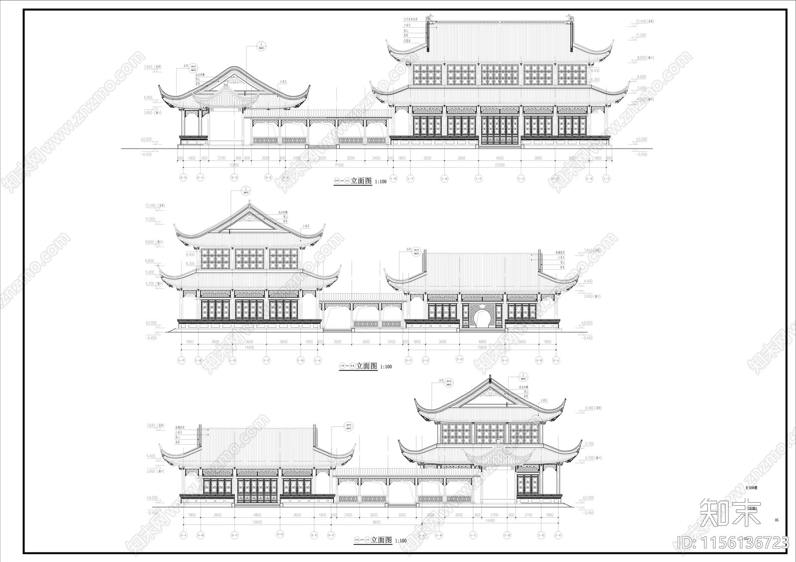 中式古建歇山建筑cad施工图下载【ID:1156136723】