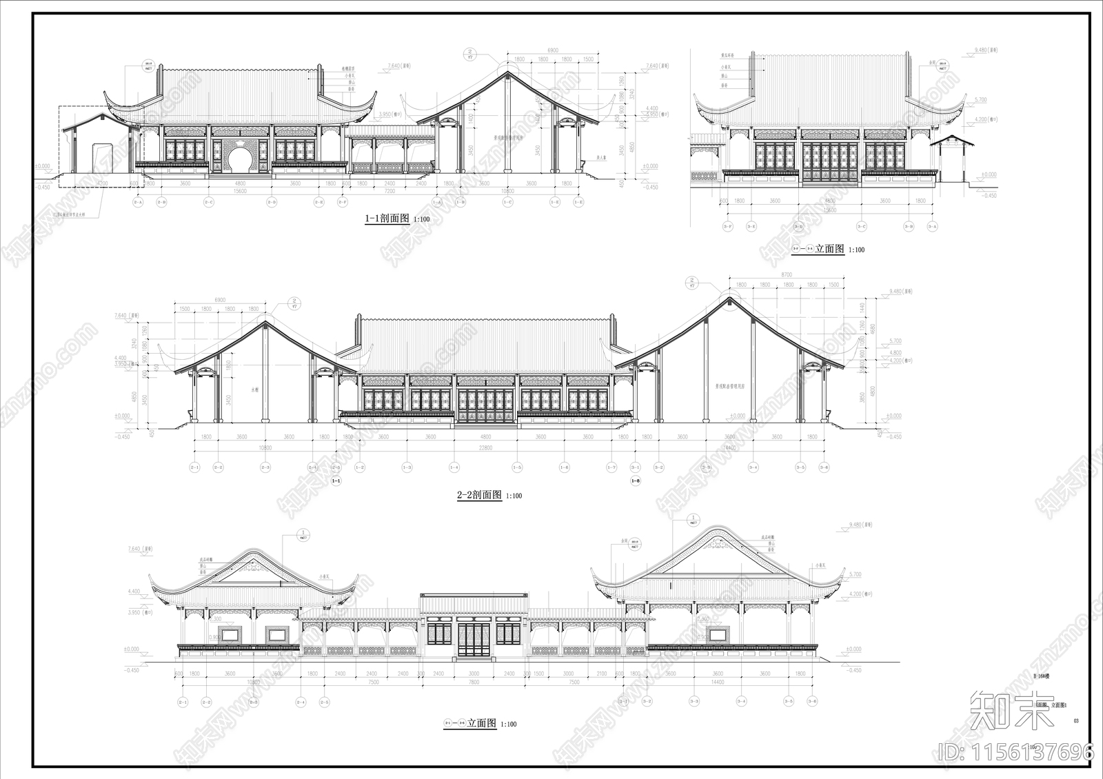 中式古建歇山建筑cad施工图下载【ID:1156137696】