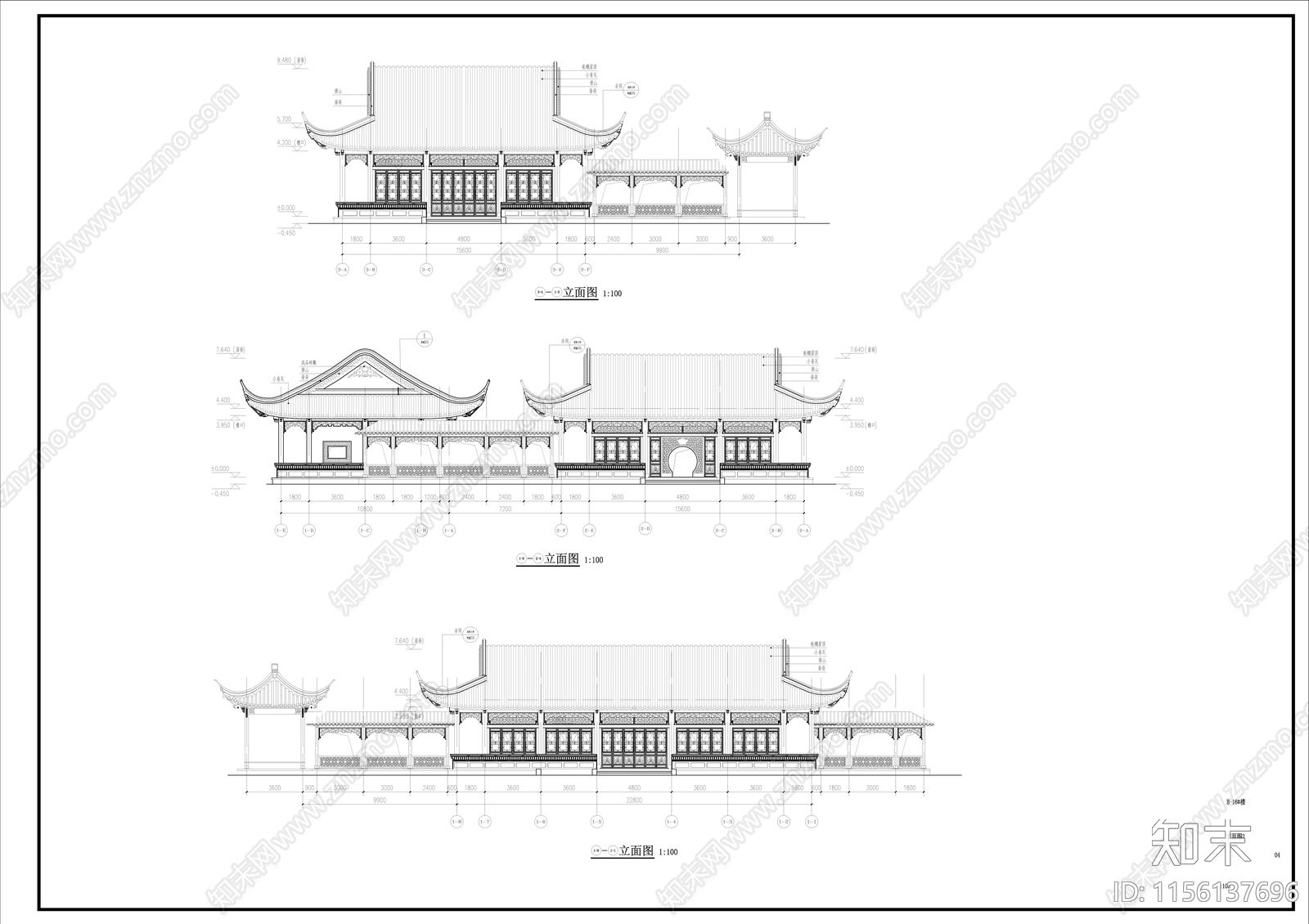 中式古建歇山建筑cad施工图下载【ID:1156137696】