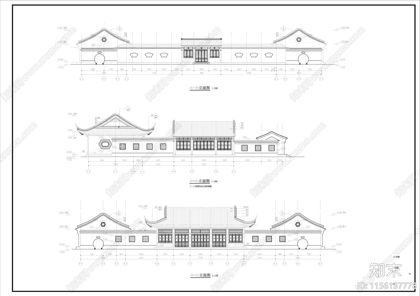 中式古建歇山建筑cad施工图下载【ID:1156137778】