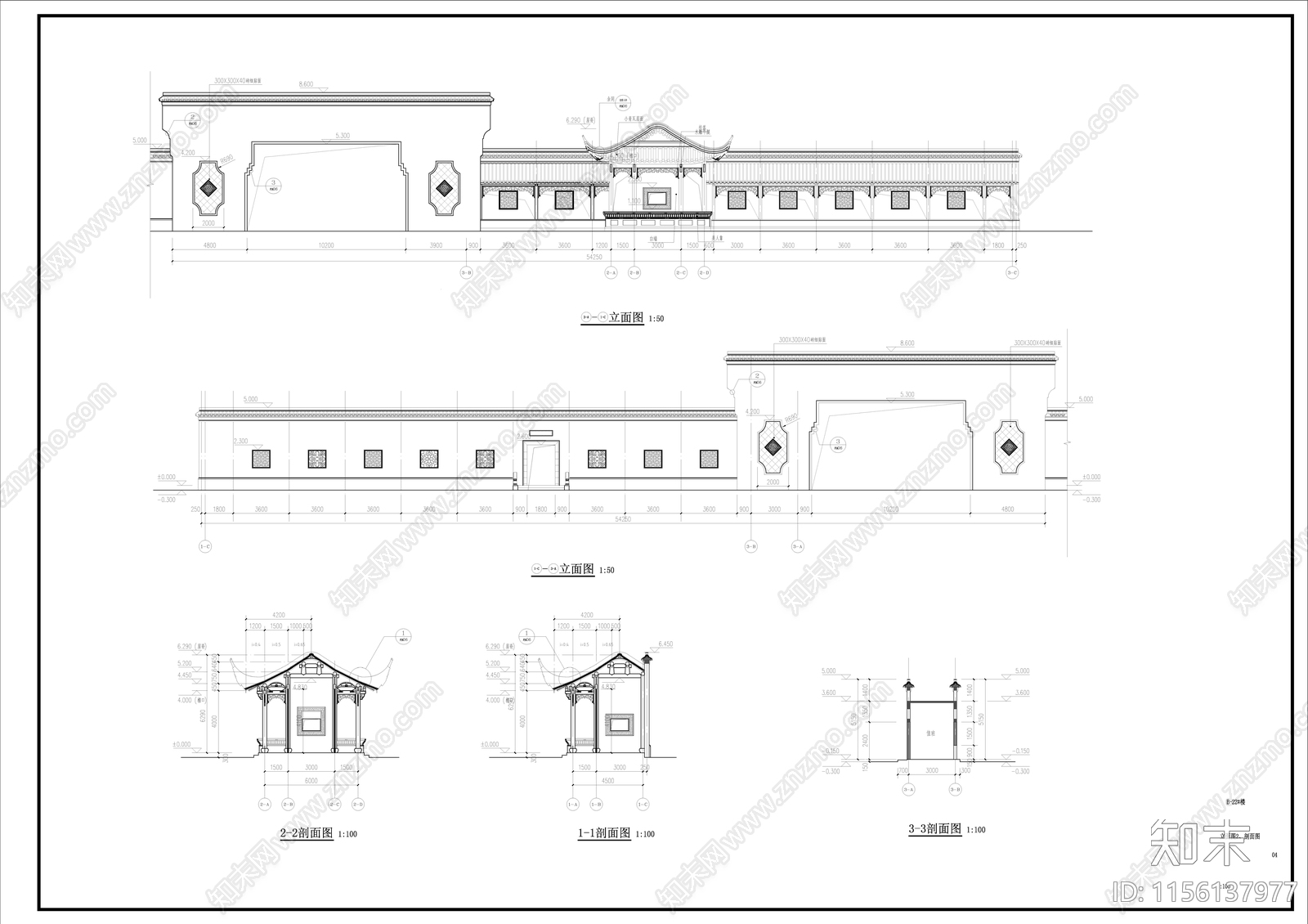 中式古建歇山建筑cad施工图下载【ID:1156137977】