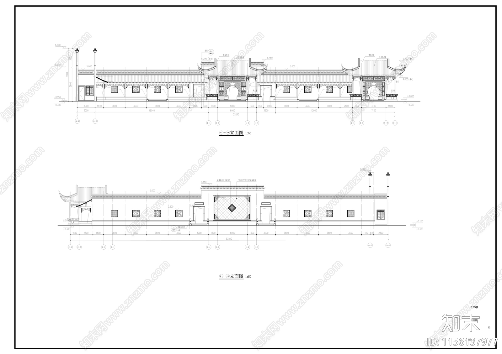 中式古建歇山建筑cad施工图下载【ID:1156137977】