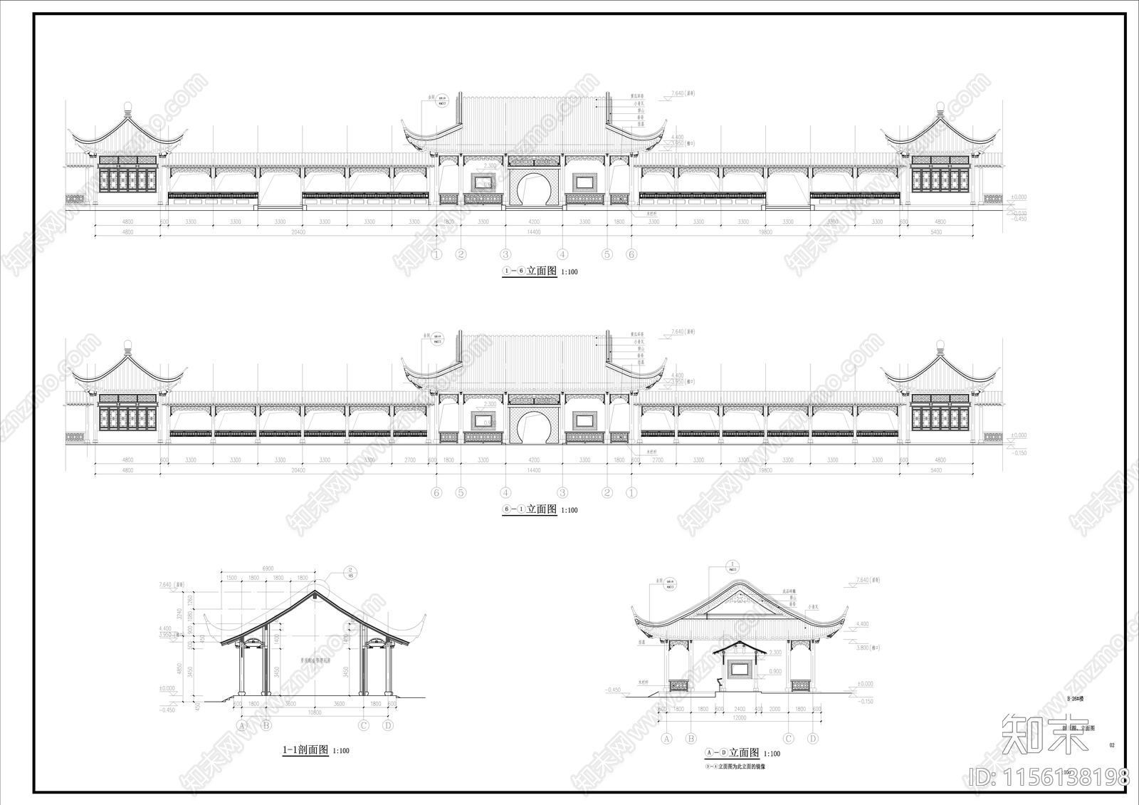 中式古建歇山建筑cad施工图下载【ID:1156138198】