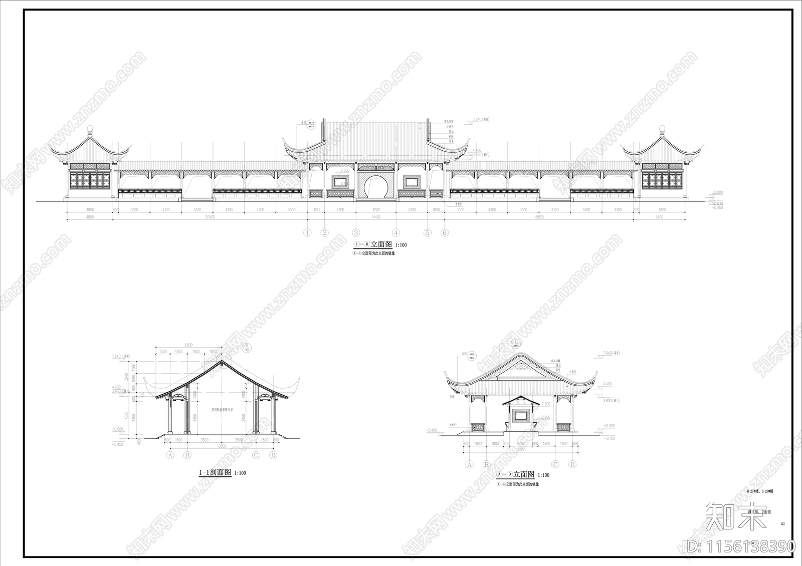 中式古建歇山建筑cad施工图下载【ID:1156138390】