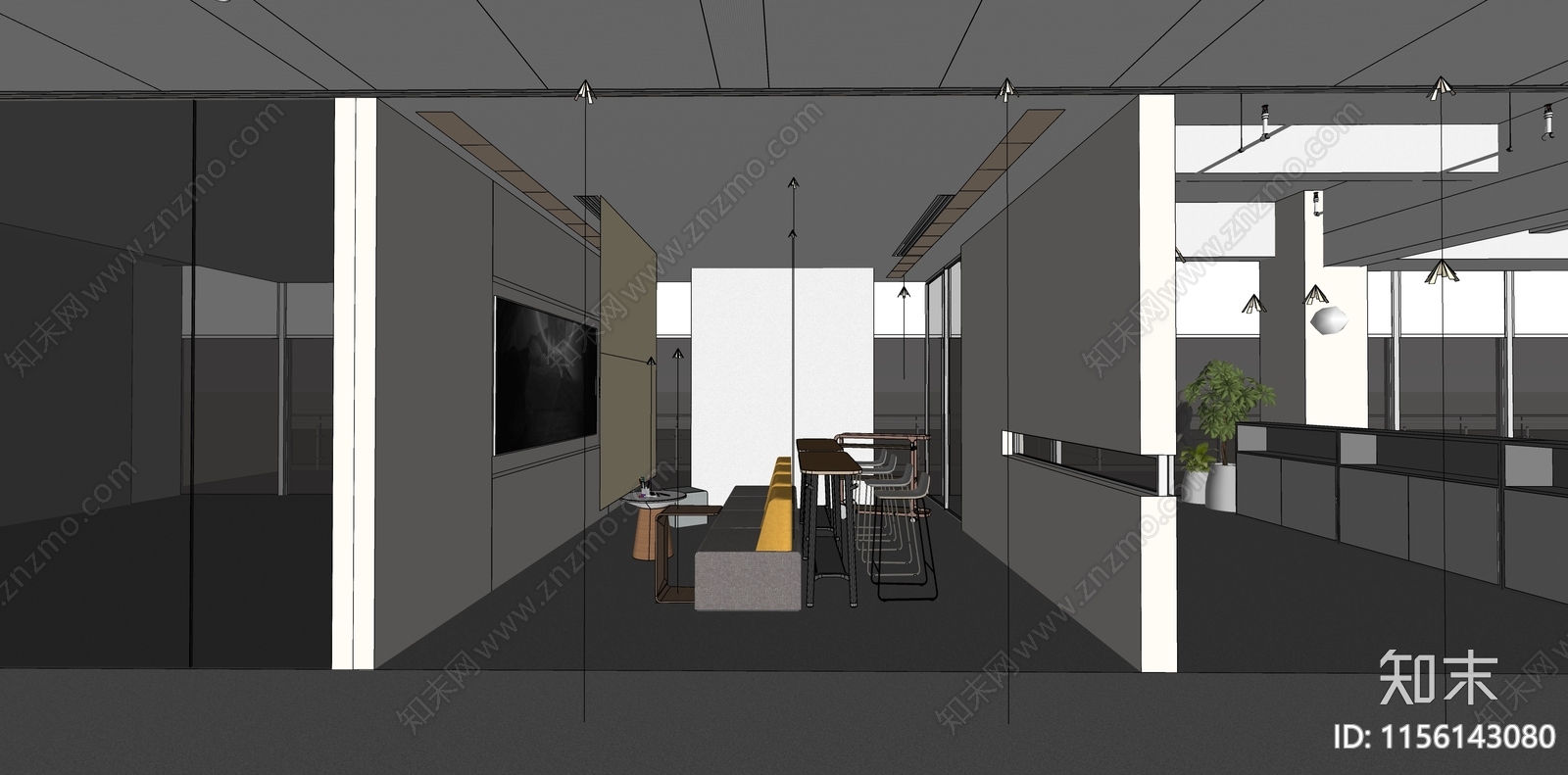 现代办公创意空间SU模型下载【ID:1156143080】