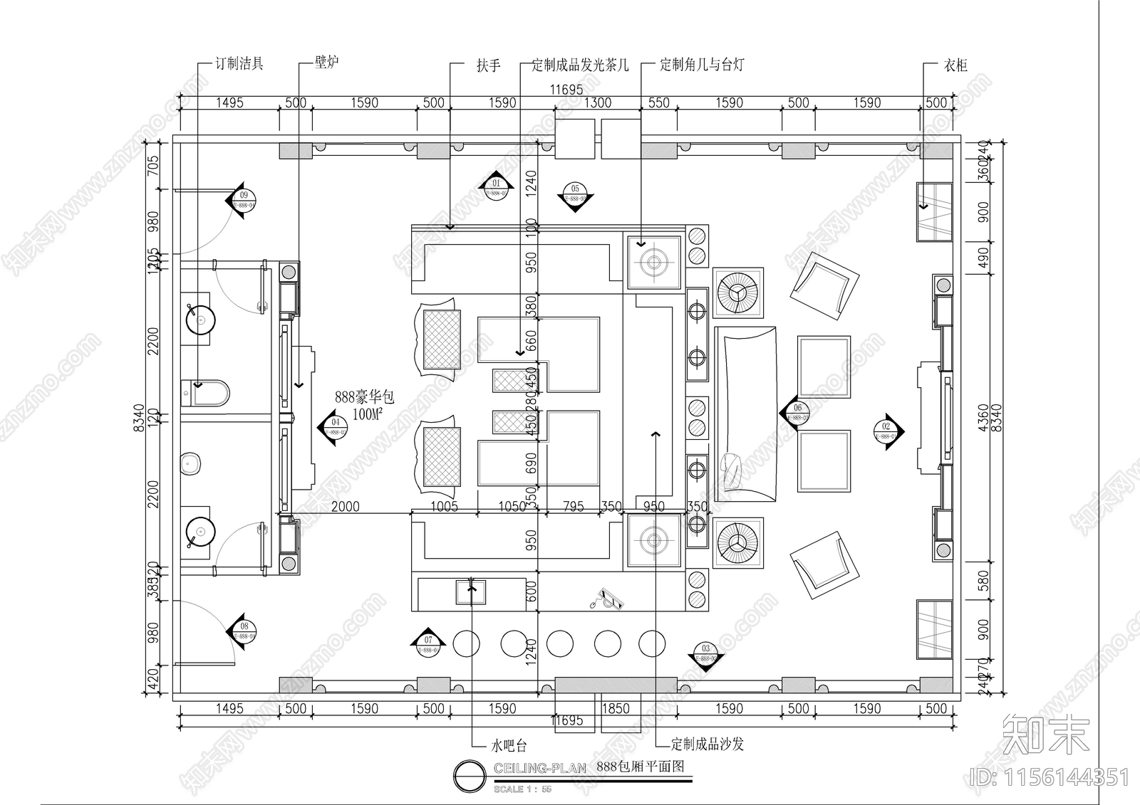 夜总会cad施工图下载【ID:1156144351】