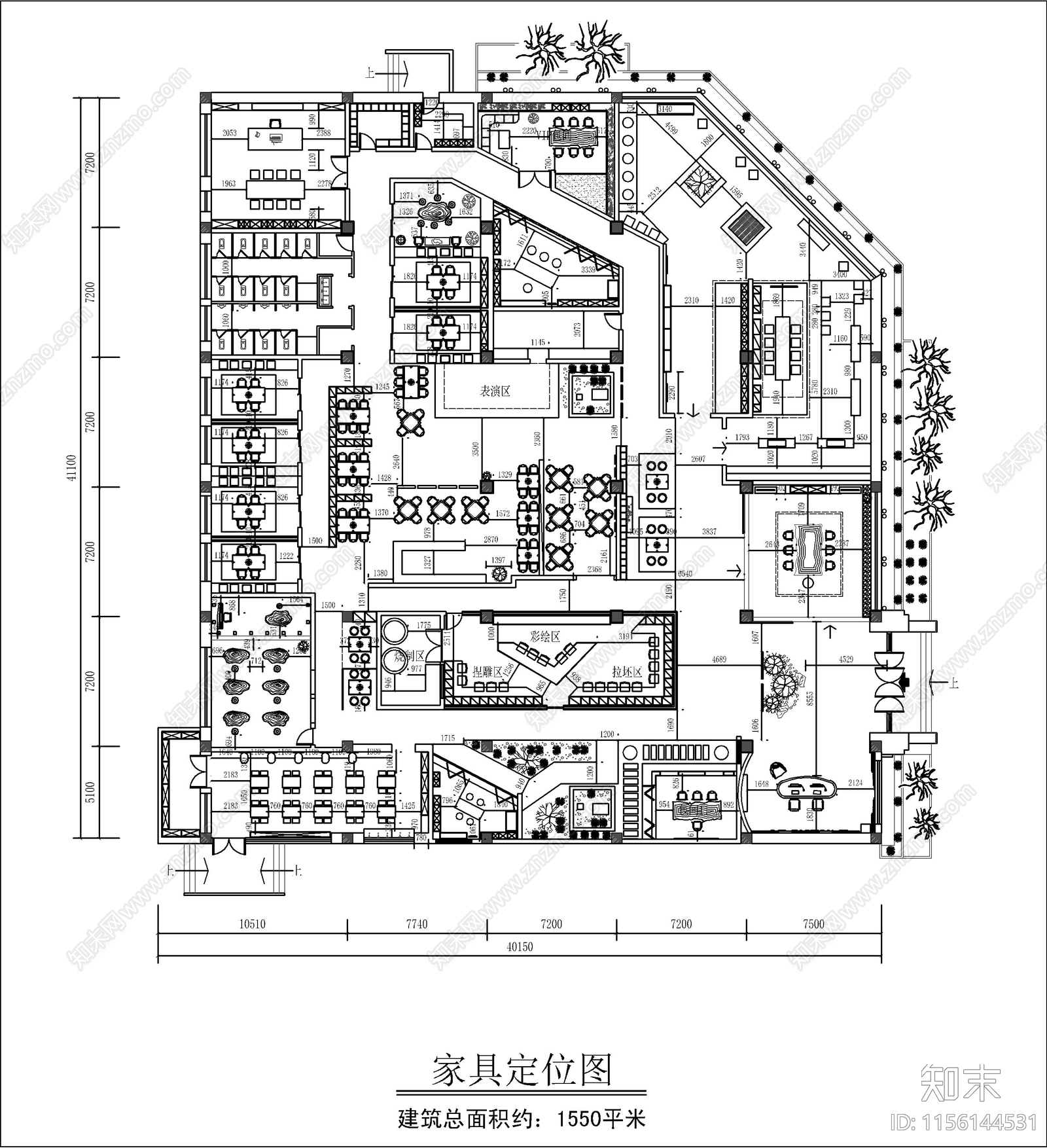 新中式茶室室内装修设计施工图下载【ID:1156144531】