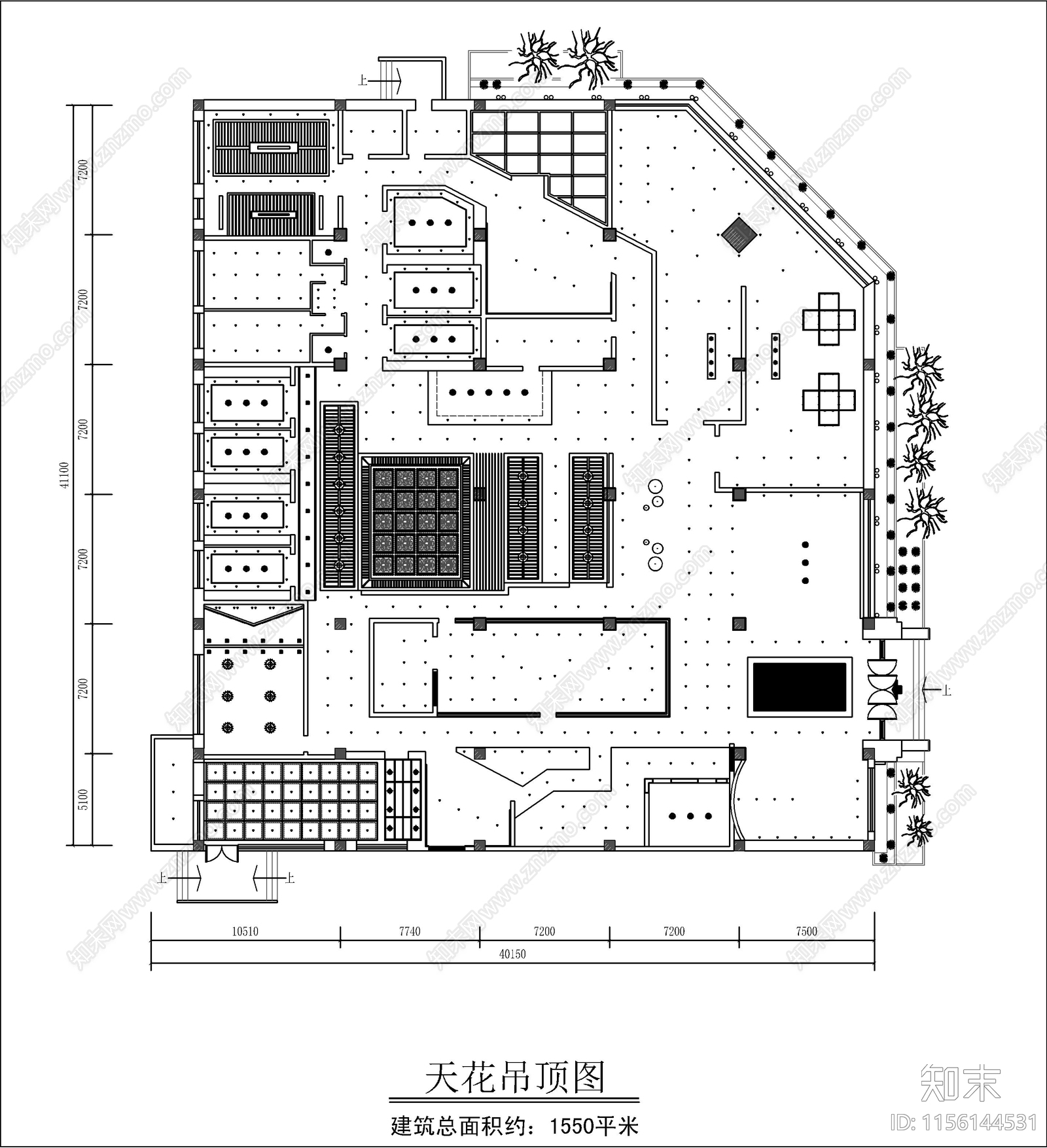 新中式茶室室内装修设计施工图下载【ID:1156144531】