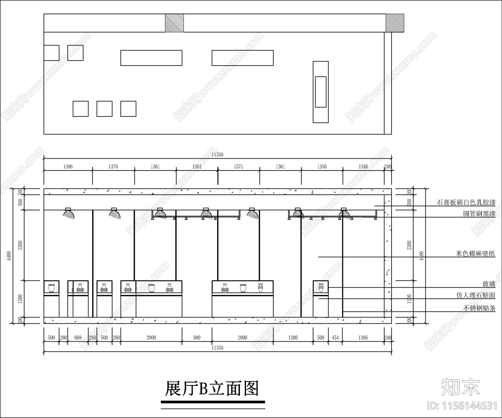 新中式茶室室内装修设计施工图下载【ID:1156144531】