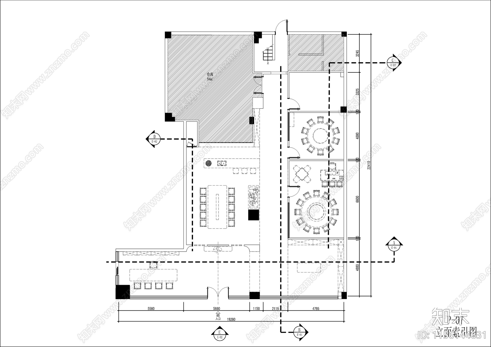 新中式茶室室内装修设cad施工图下载【ID:1156144631】