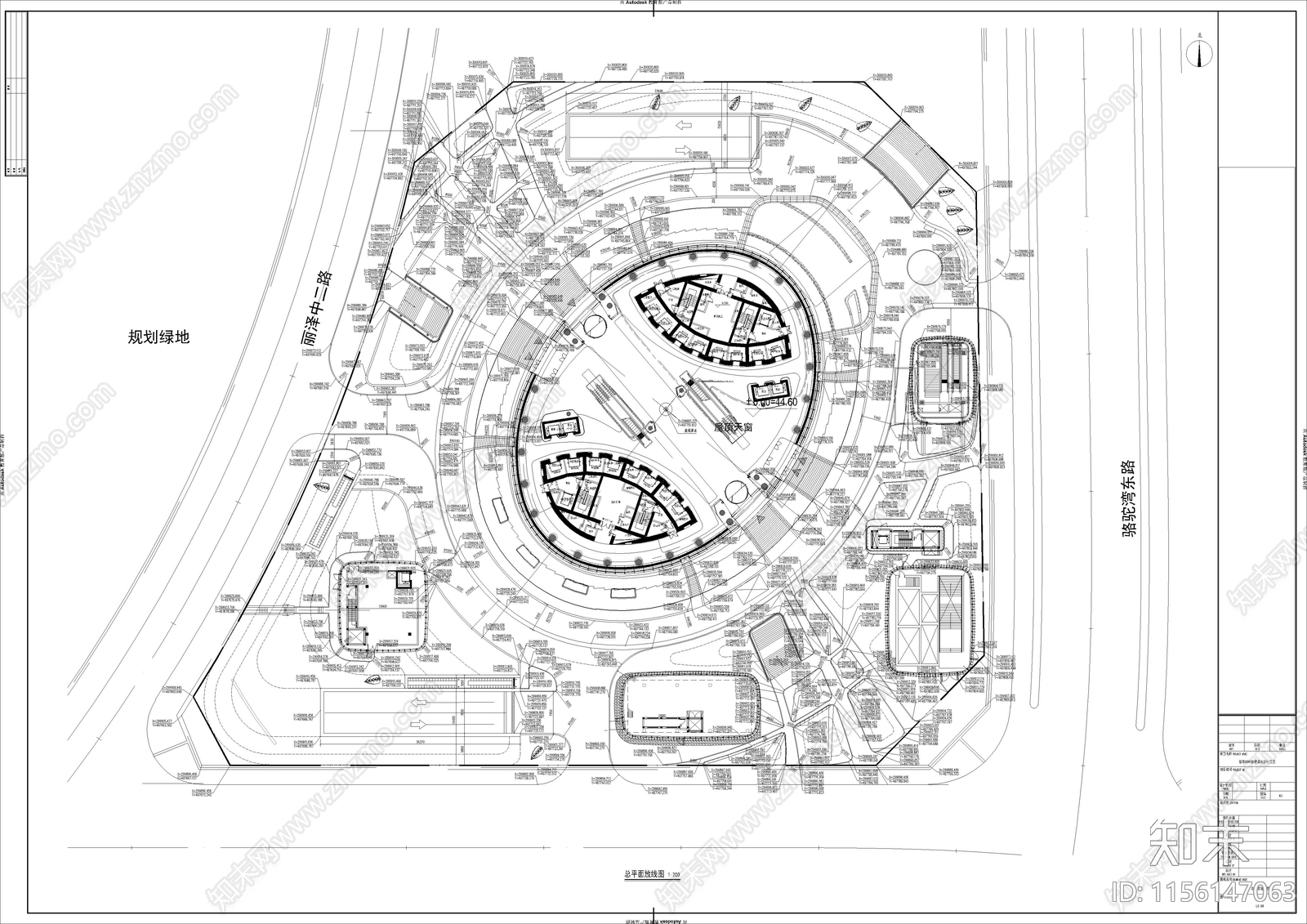 SOHO丽泽商业空间平面图cad施工图下载【ID:1156147063】