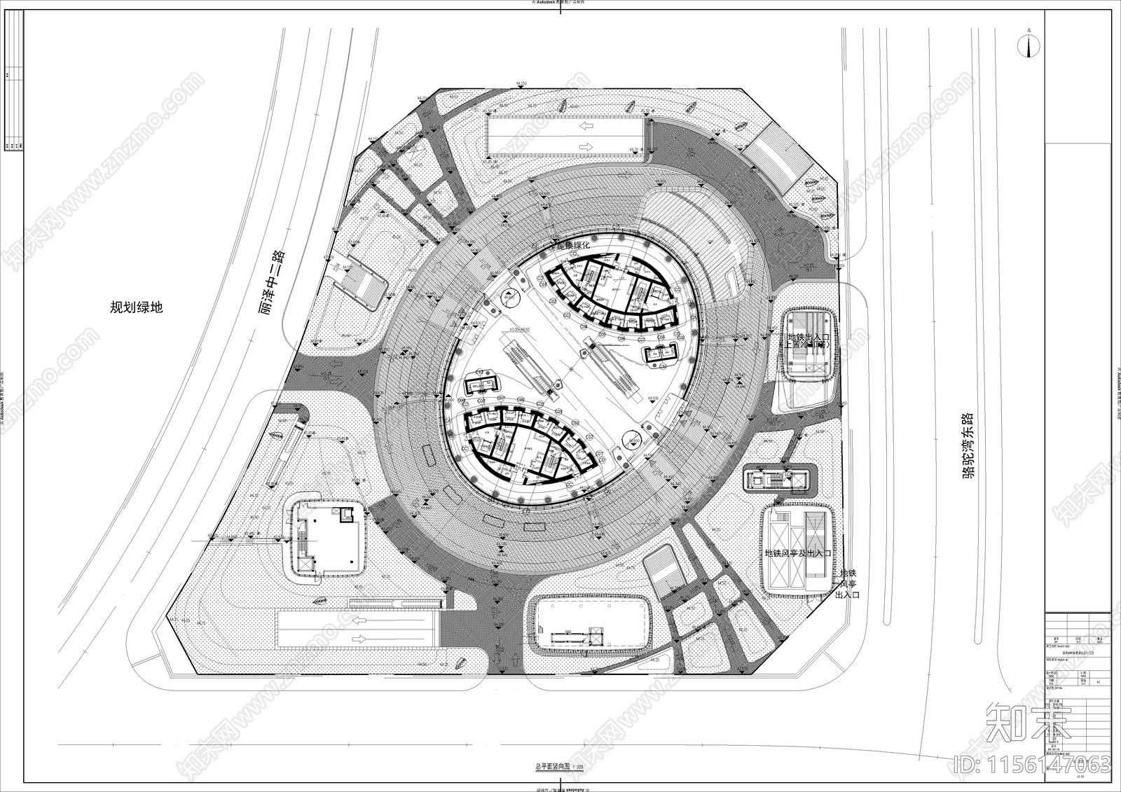 SOHO丽泽商业空间平面图cad施工图下载【ID:1156147063】