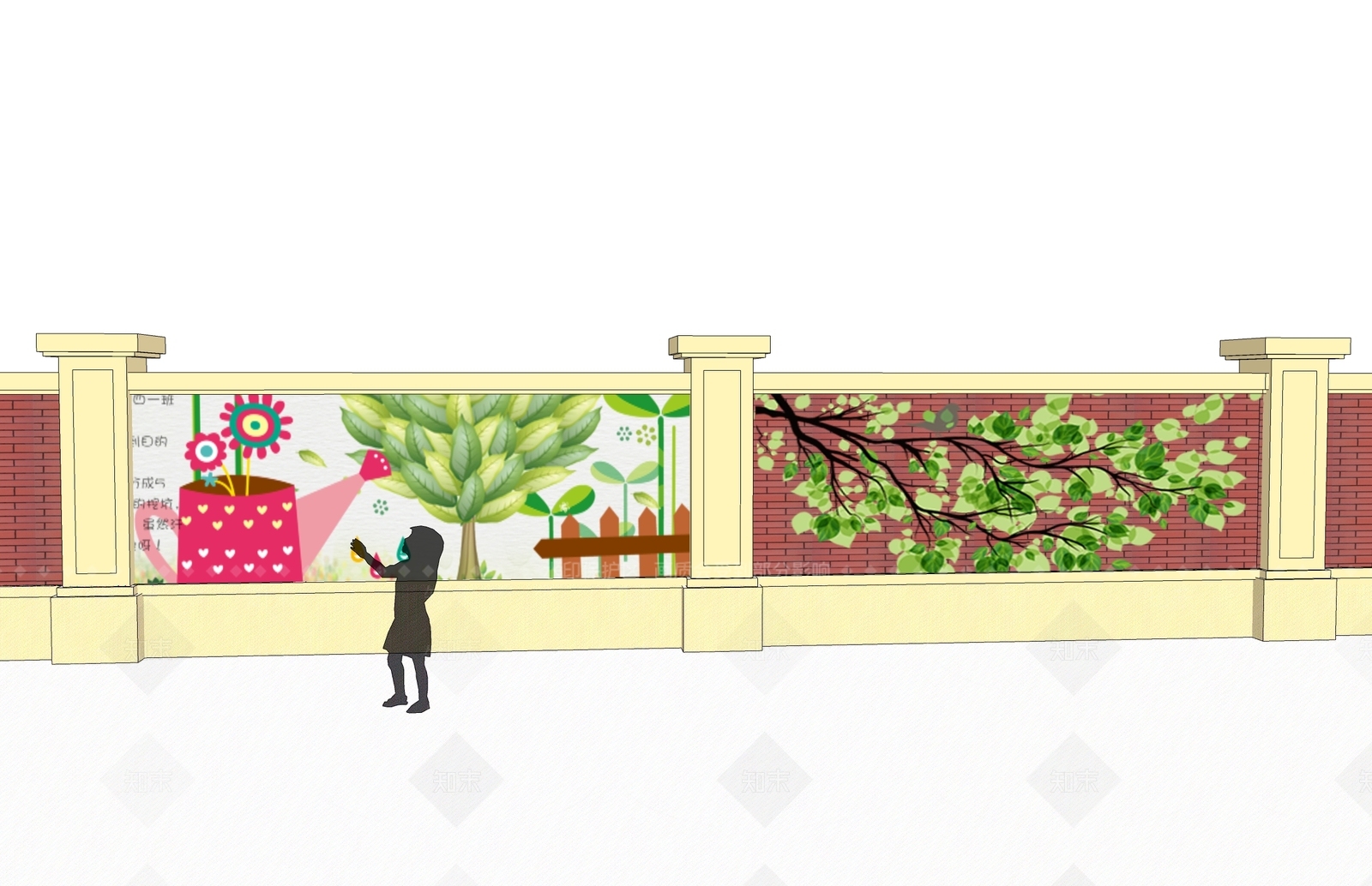现代围墙SU模型草图