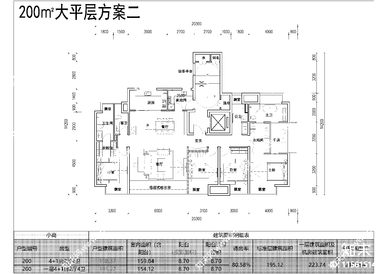 200㎡大平层户型cad施工图下载【ID:1156151478】