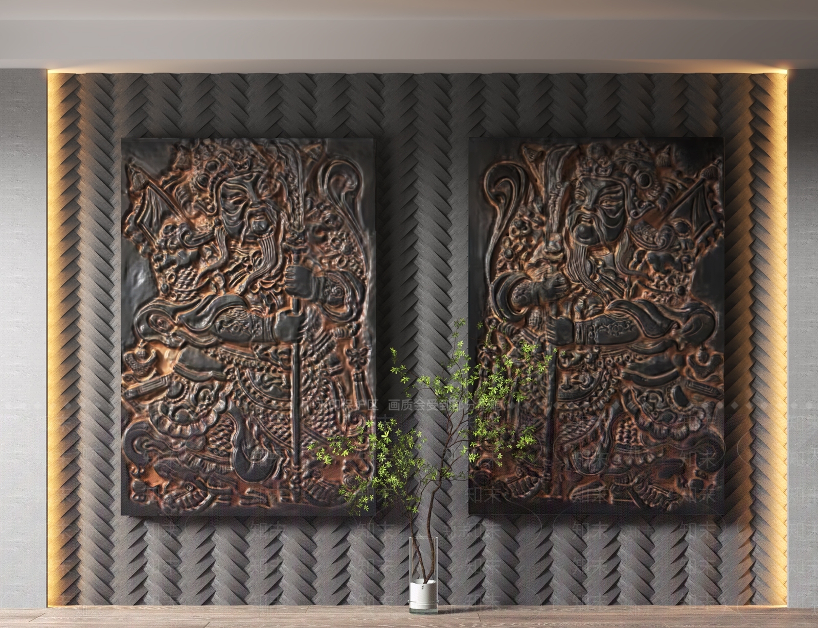 新中式浮雕墙饰挂件3D模型下载【ID:1156151557】