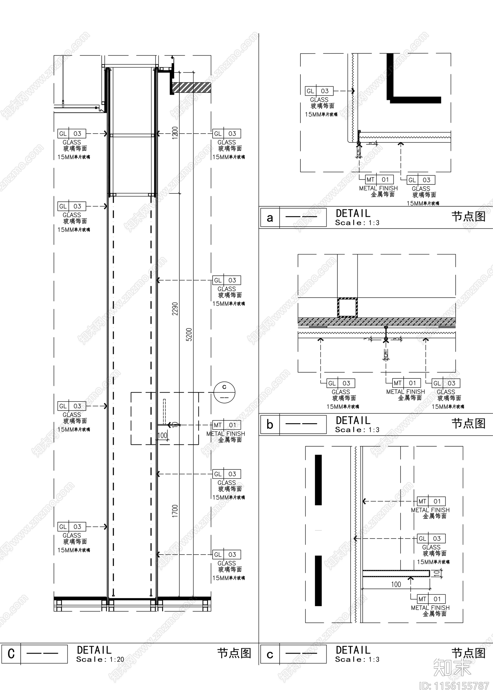 灯光柱背景墙节点大样图cad施工图下载【ID:1156155787】