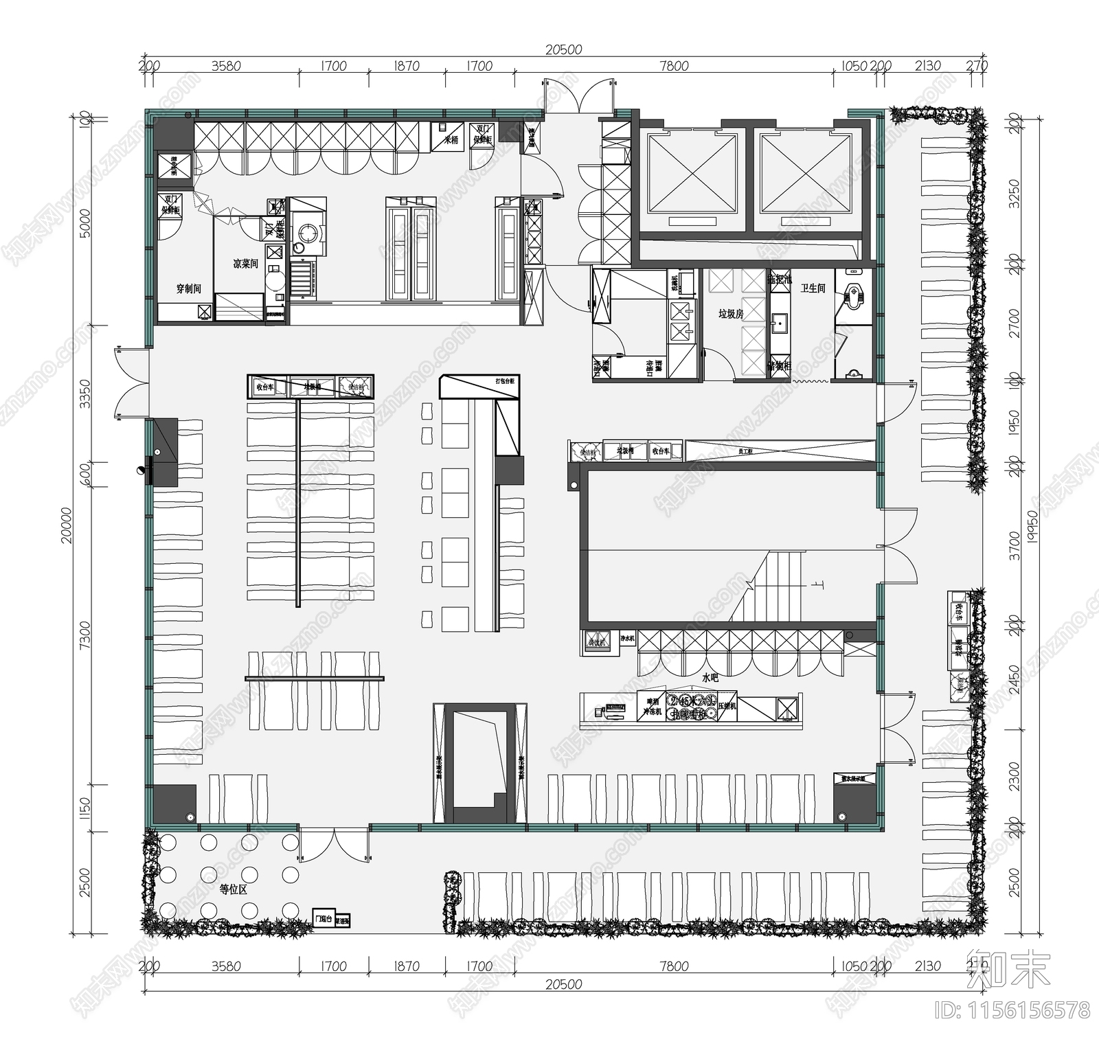 某中式烧烤店平面布置图cad施工图下载【ID:1156156578】