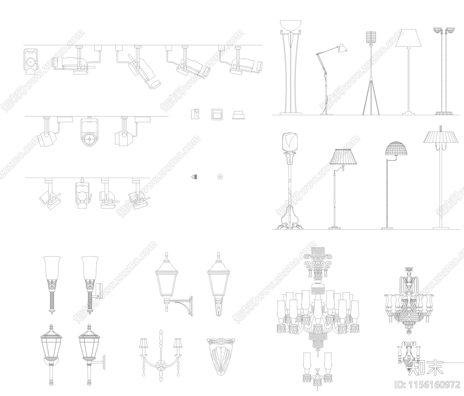 2024时尚灯具图库cad施工图下载【ID:1156160972】