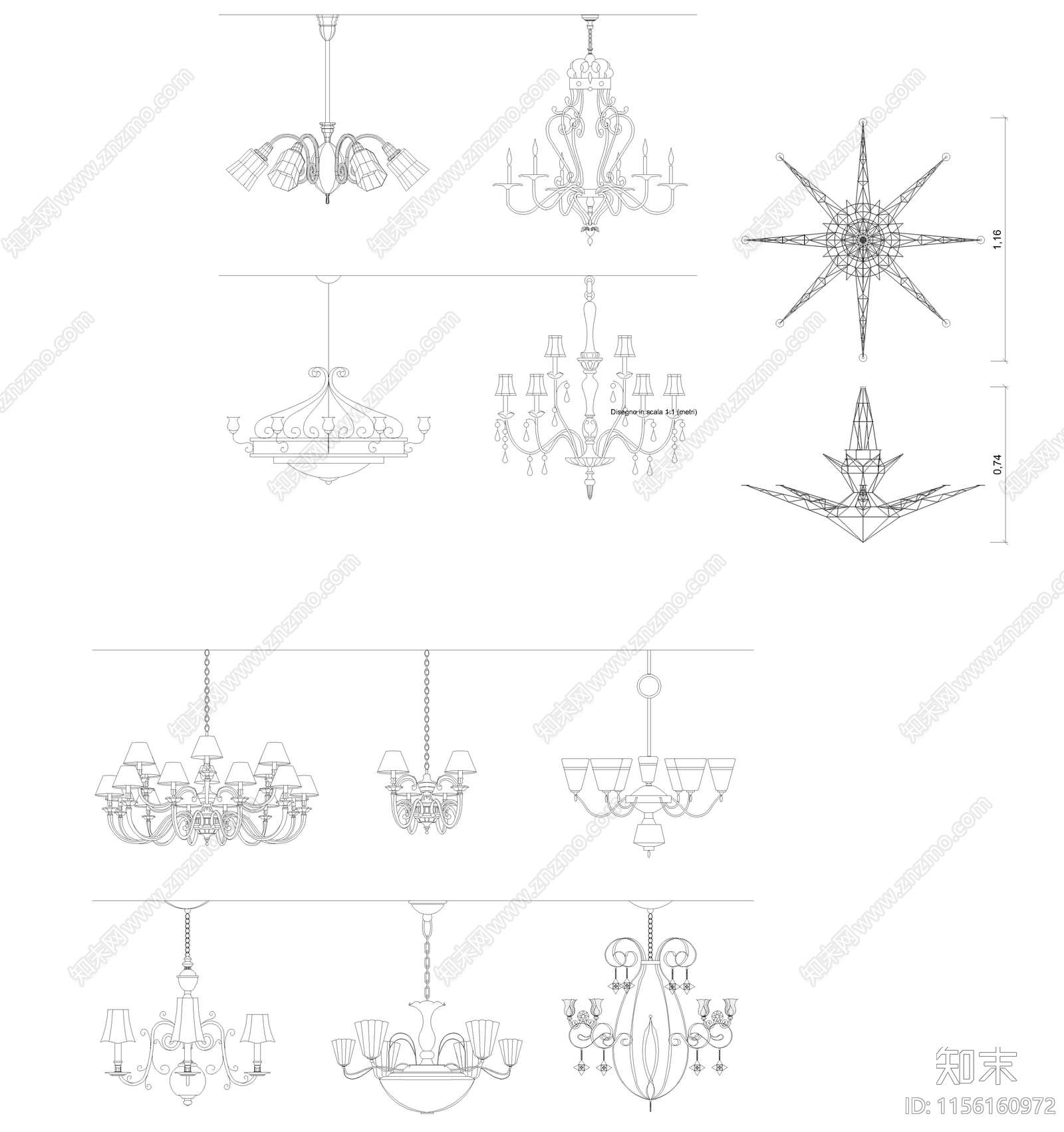 2024时尚灯具图库cad施工图下载【ID:1156160972】