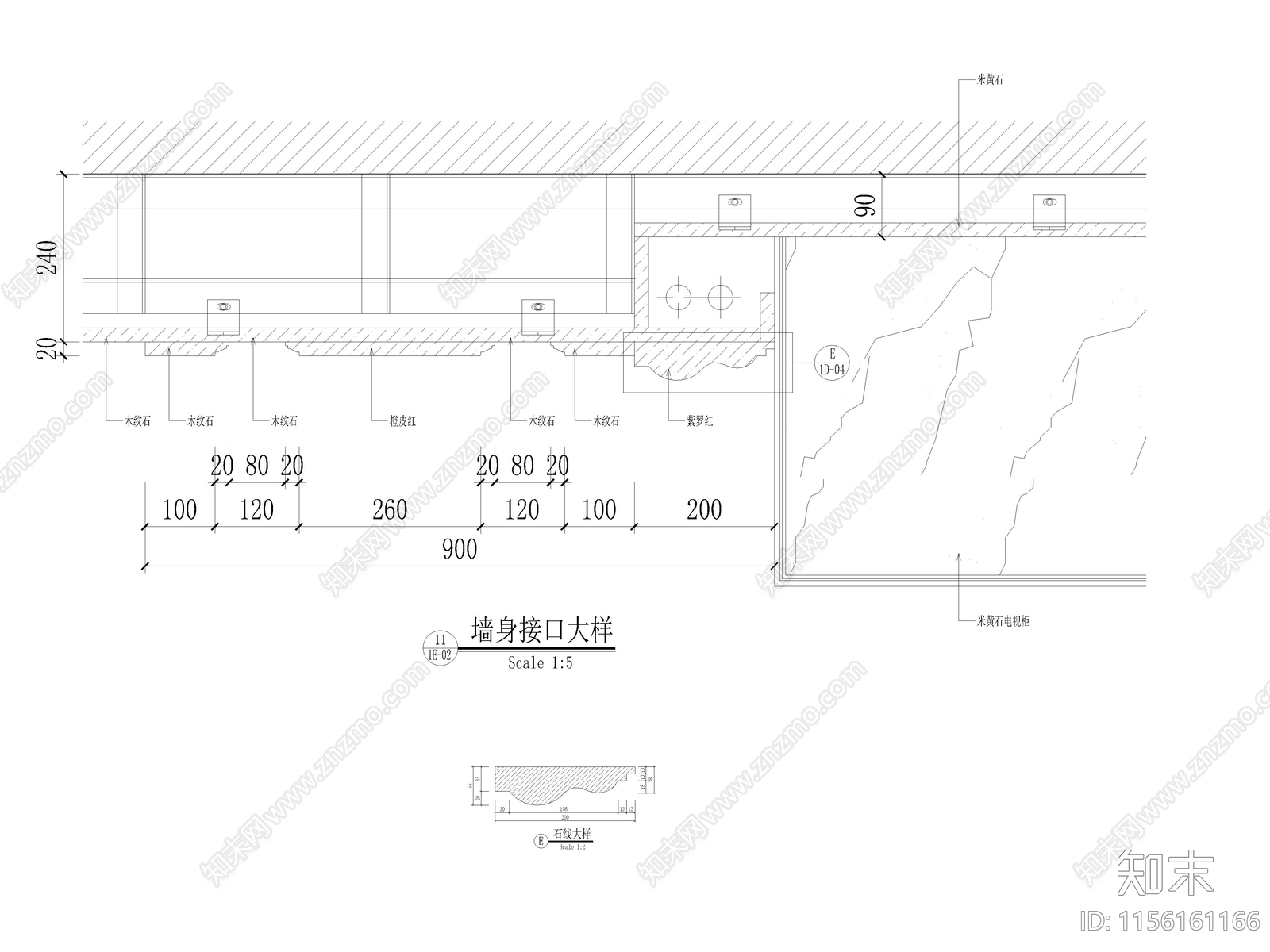 欧式大理石墙面干挂节点cad施工图下载【ID:1156161166】