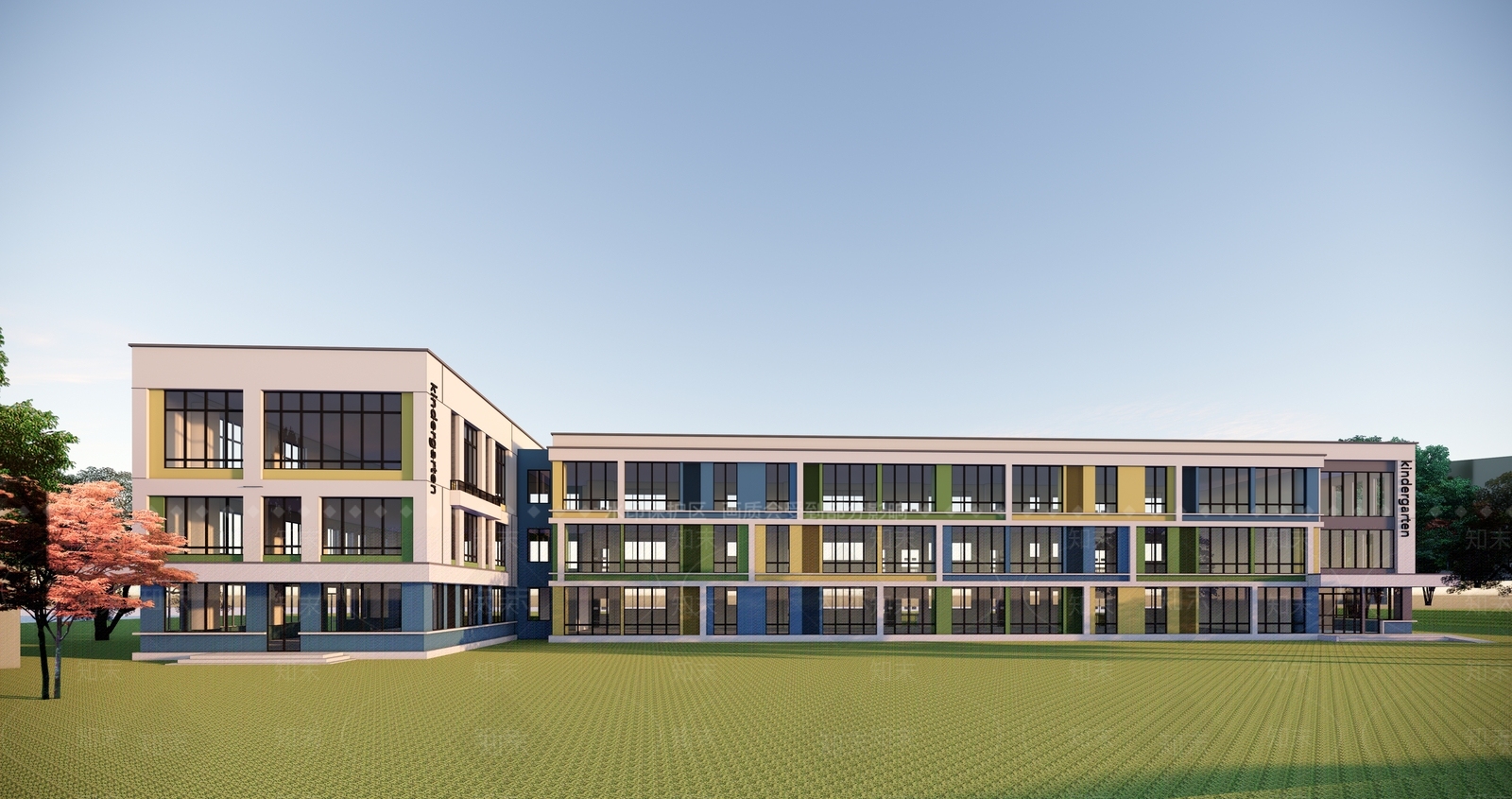 现代风格L形幼儿园SU模型下载【ID:1156167705】