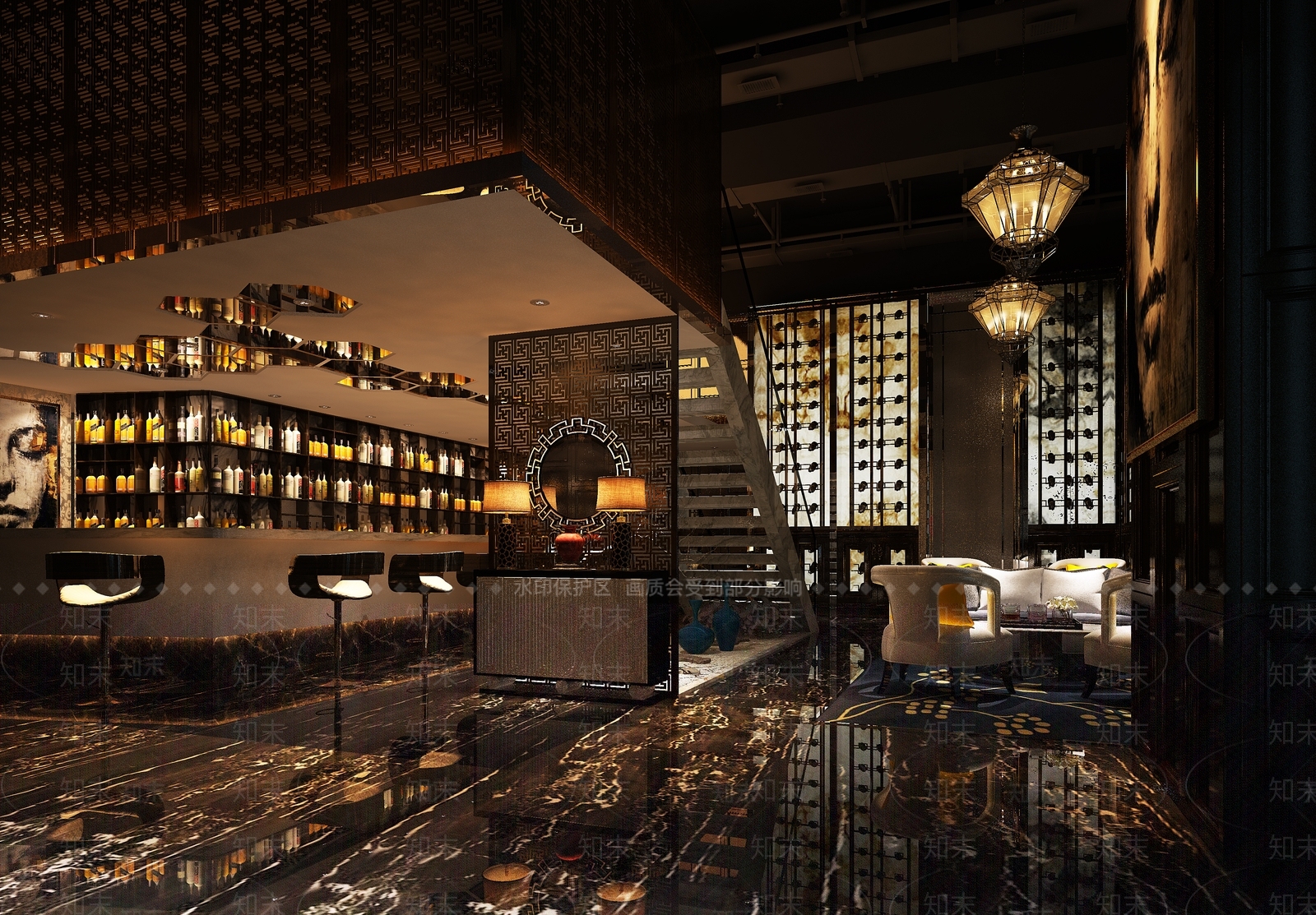 新中式酒吧会所3D模型下载【ID:1156170546】