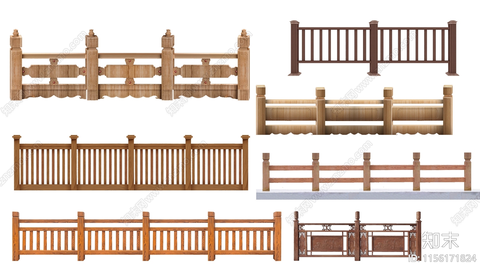 psd免抠中式木栏杆围栏素材下载【ID:1156171824】
