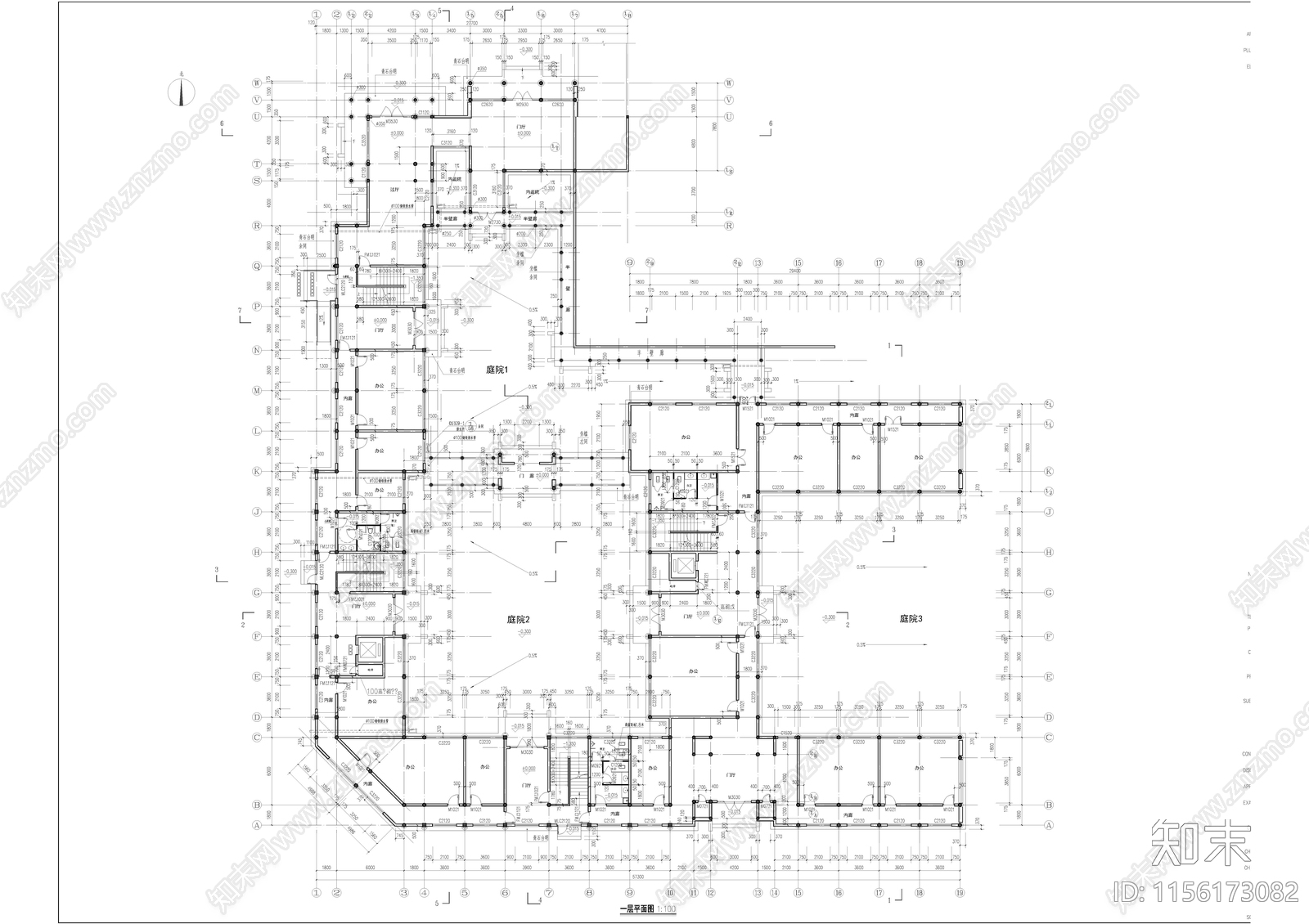 仿古办公建筑cad施工图下载【ID:1156173082】