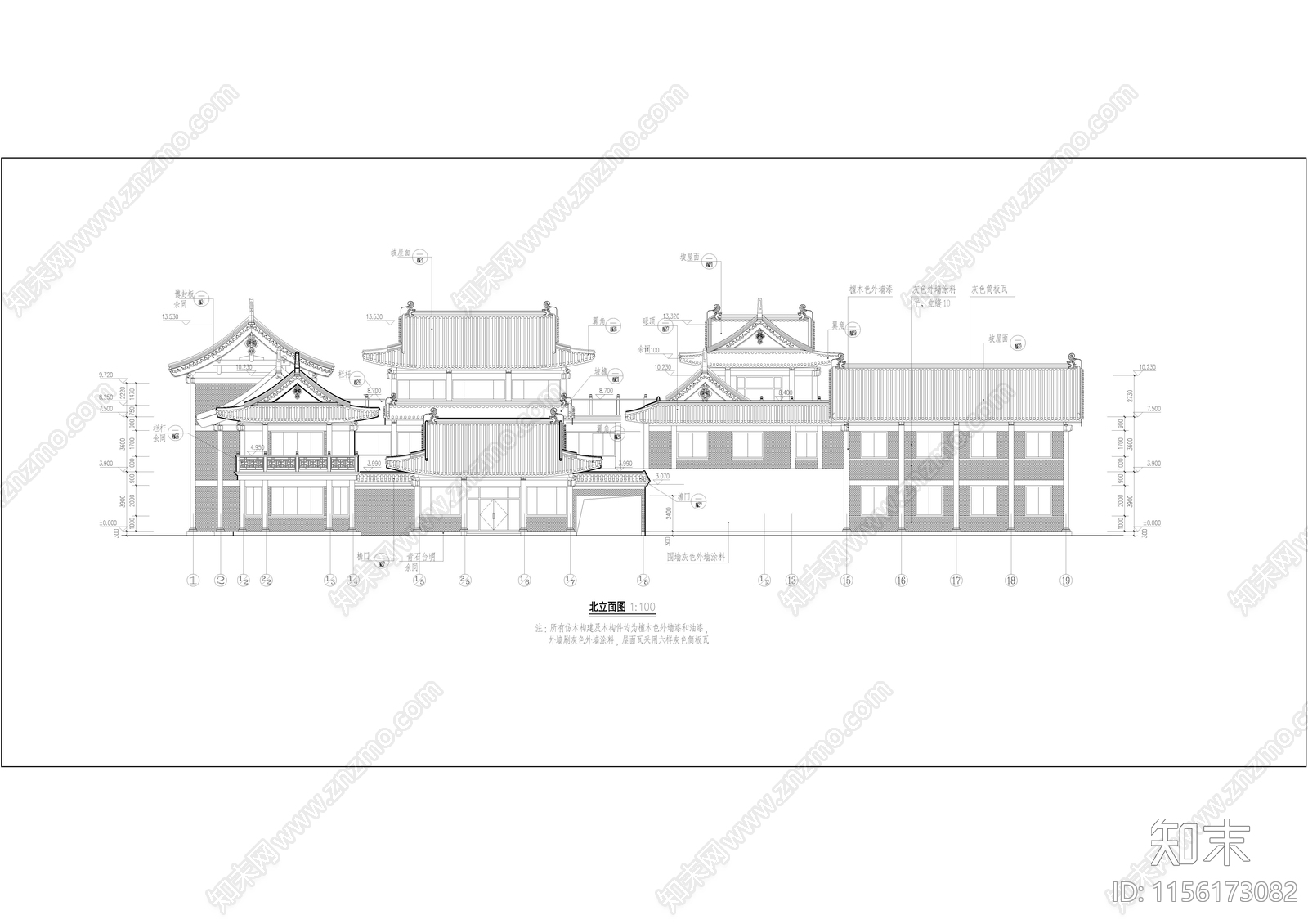 仿古办公建筑cad施工图下载【ID:1156173082】