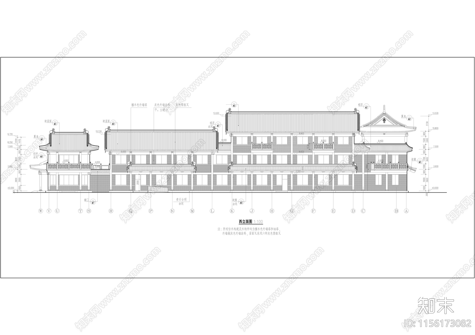 仿古办公建筑cad施工图下载【ID:1156173082】