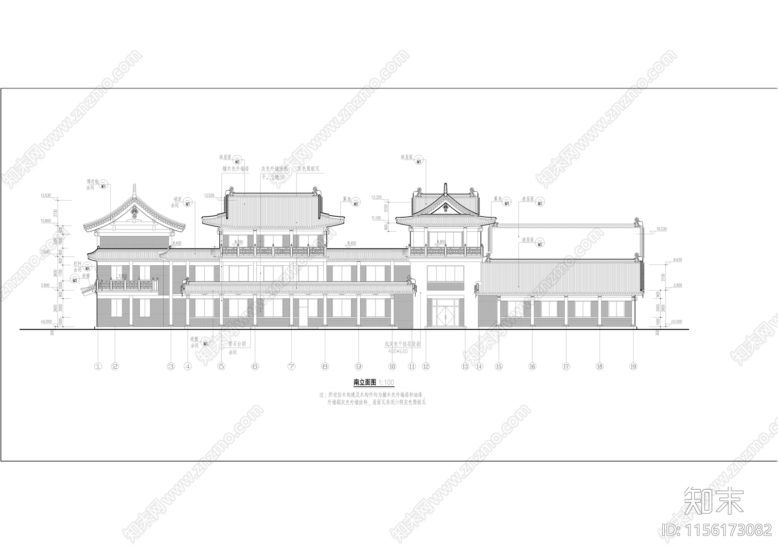 仿古办公建筑cad施工图下载【ID:1156173082】